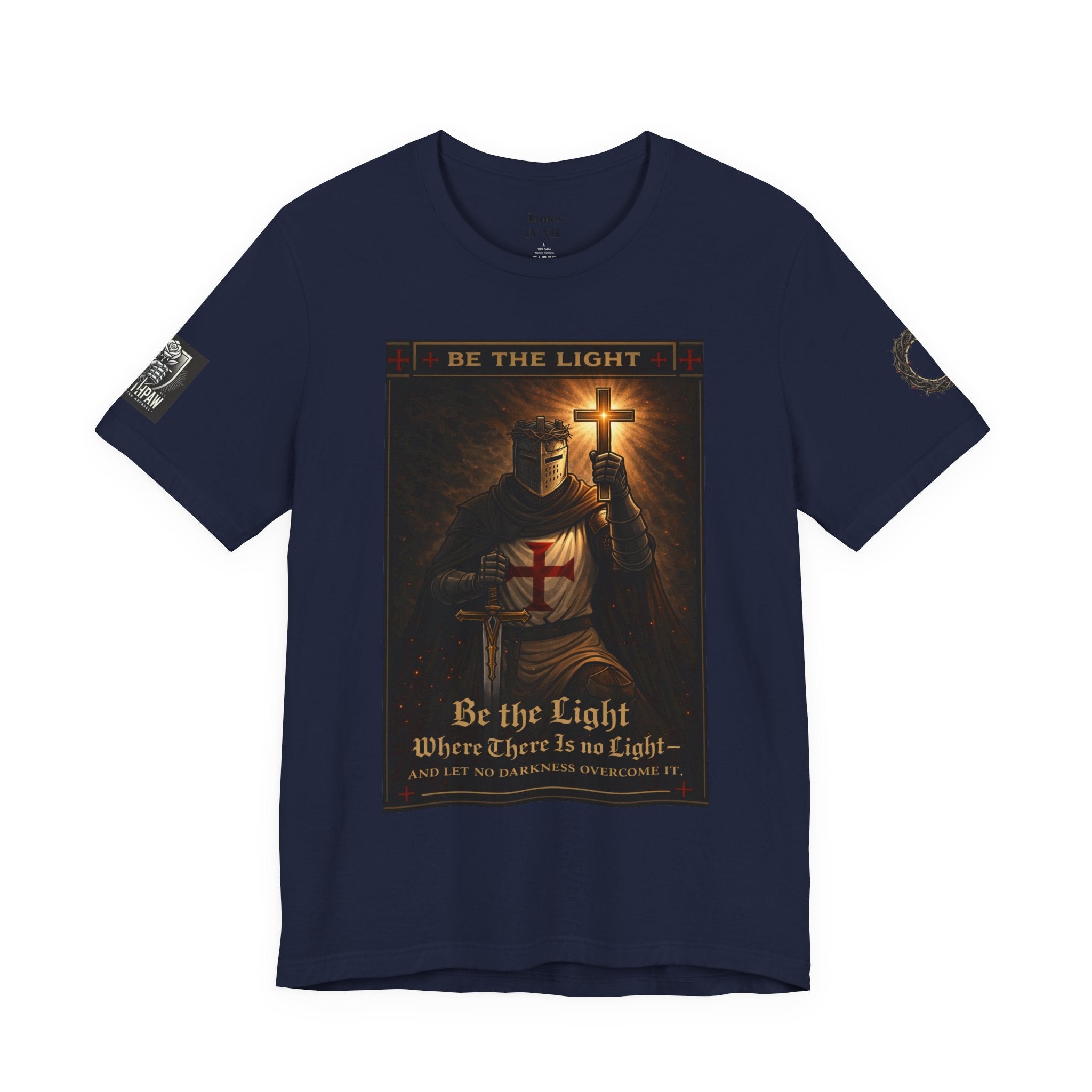 Christian Knight T-Shirt — "Be the Light" Crusader Graphic Tee (Don't Try Me Satan)