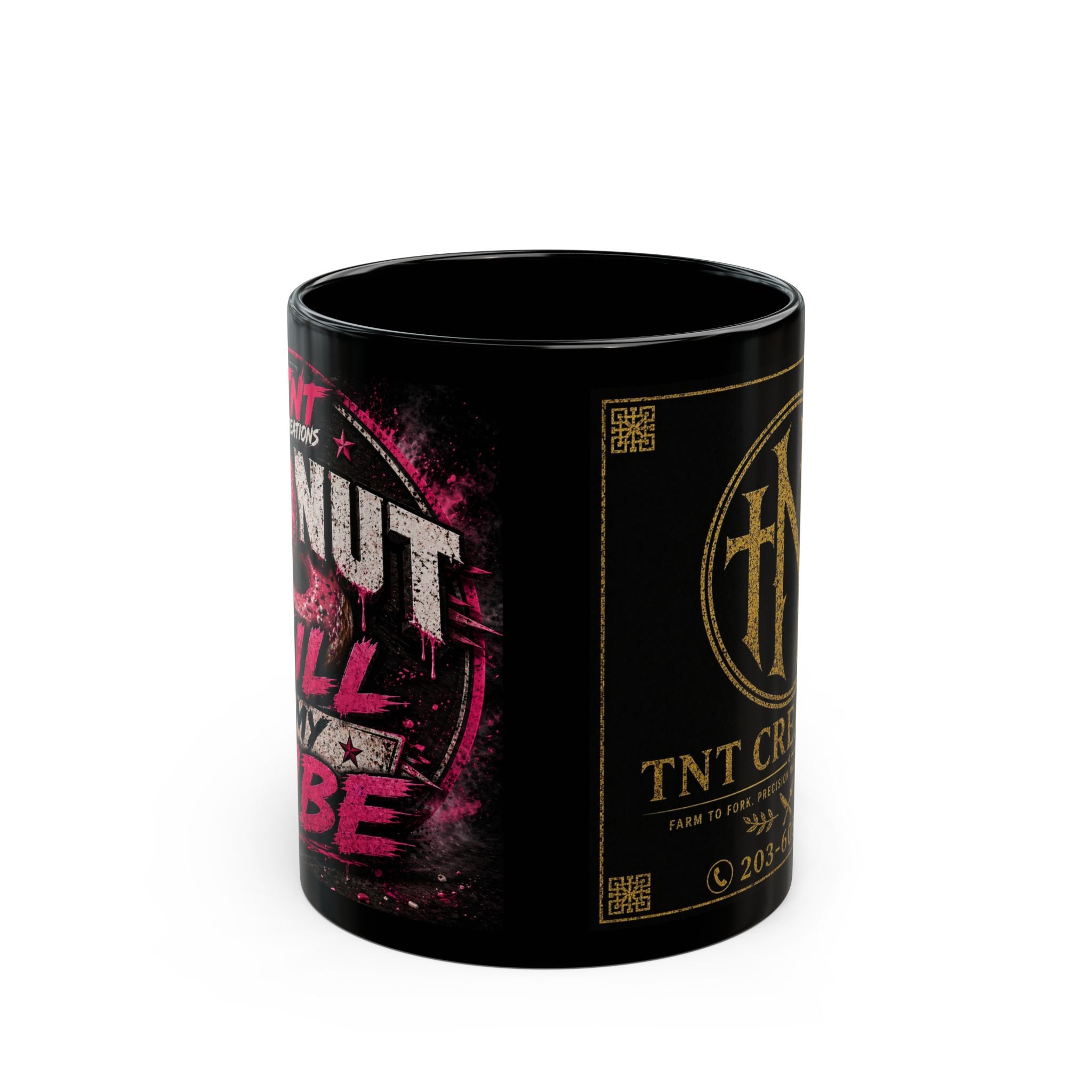 TNT Creations Black Mug — Gothic Logo Coffee Cup (11oz/15oz)