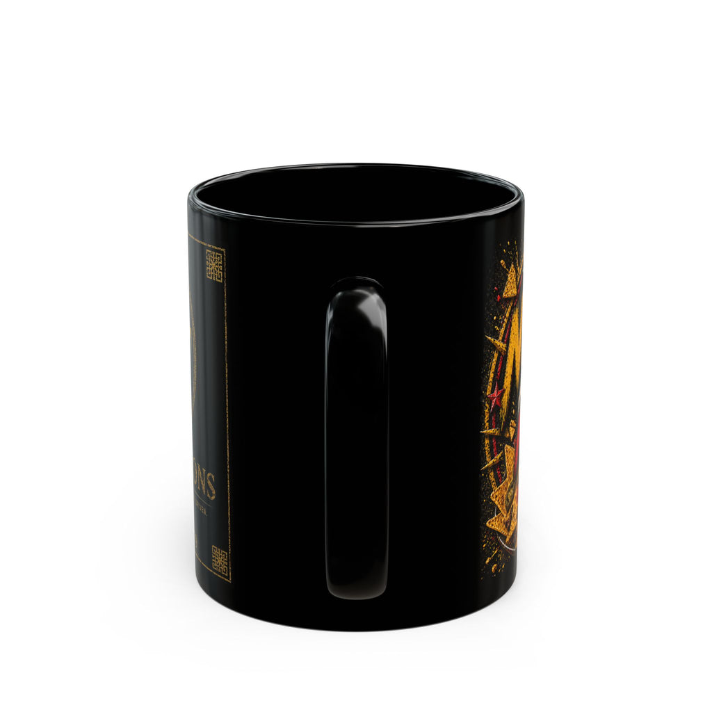 TNT Creations Black Ceramic Mug — Bold Gold Logo Coffee Cup (11oz & 15oz)