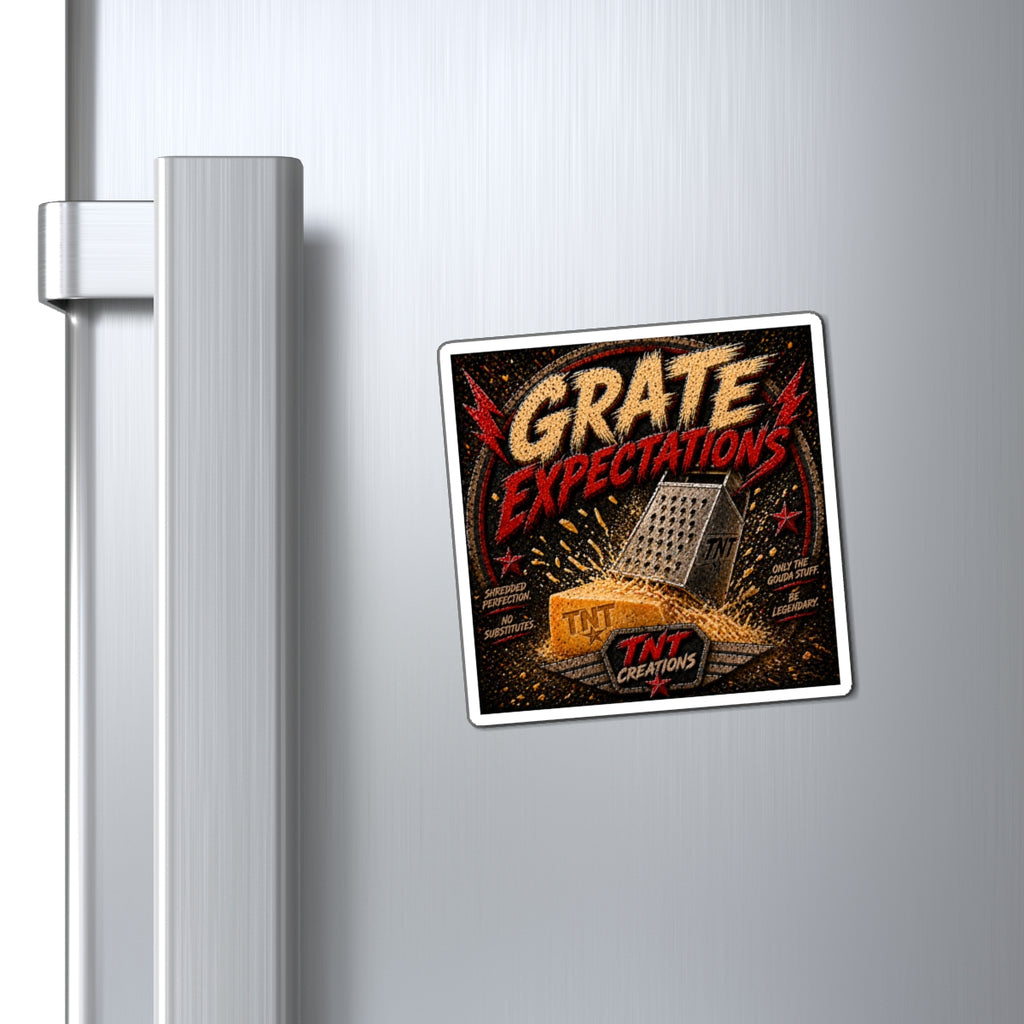 Grate Expectations Magnet — Funny Cheese Grater TNT Design Fridge Sticker