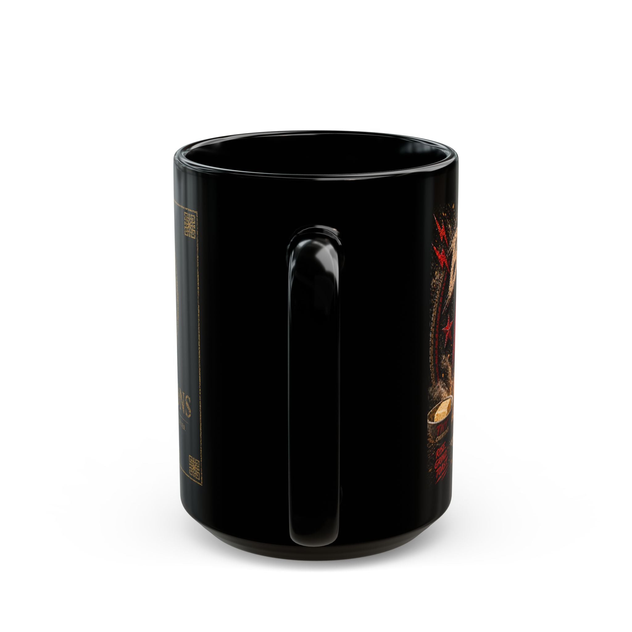 TNT Creations Black Ceramic Mug — Gold Logo Coffee Cup (11oz/15oz)