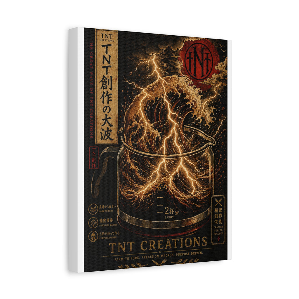 Lightning Coffee Canvas Print — Japanese Wave Espresso Art (Matte Stretched)