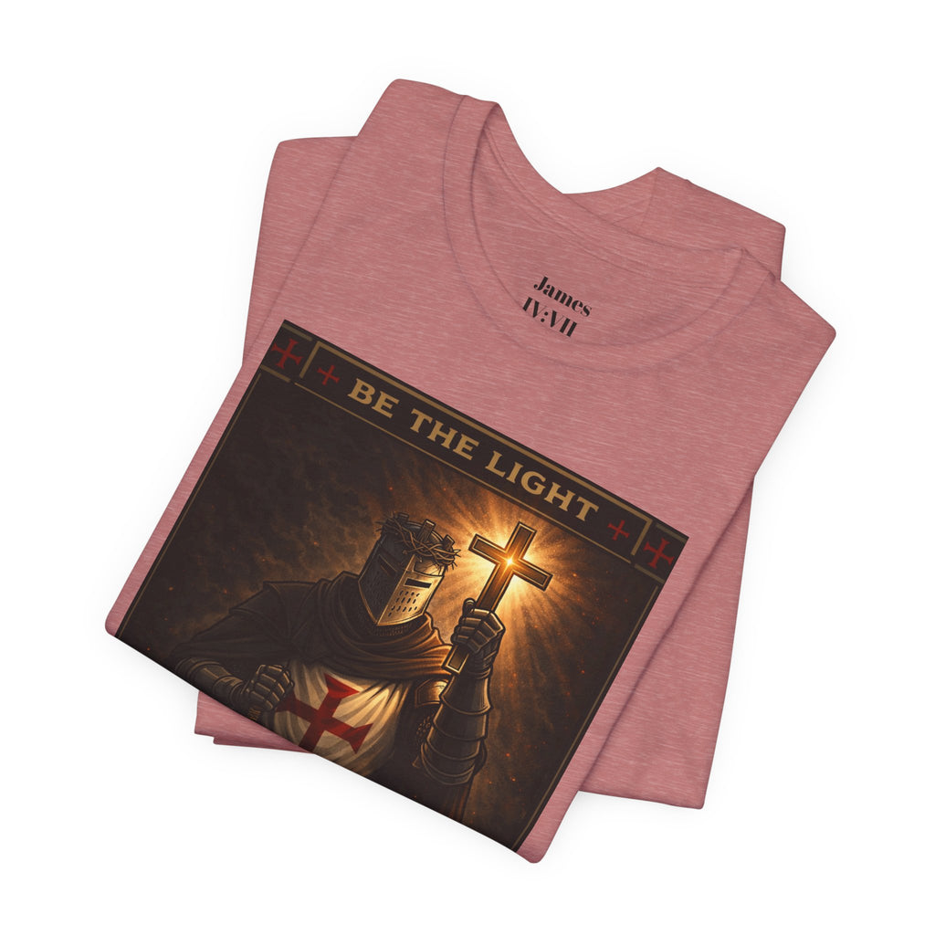 Christian Knight T-Shirt — "Be the Light" Crusader Graphic Tee (Don't Try Me Satan)