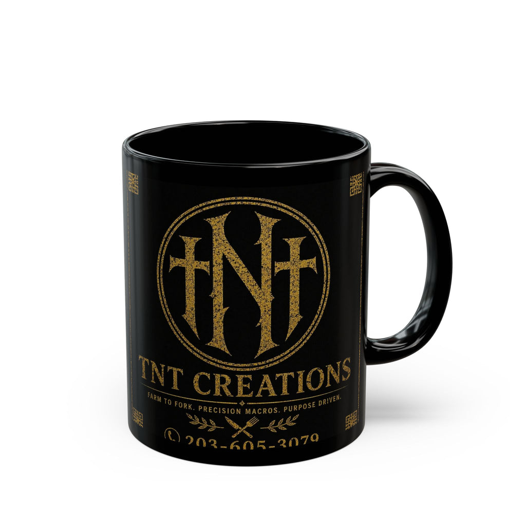 TNT Creations Black Mug – Vintage Logo Coffee Cup (11oz/15oz)