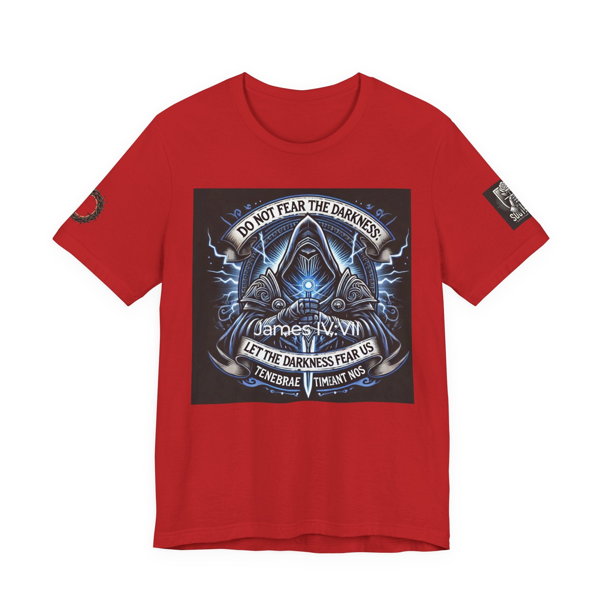 Do Not Fear the Darkness Graphic Tee — 'James IV:VII' Hooded Figure Shirt