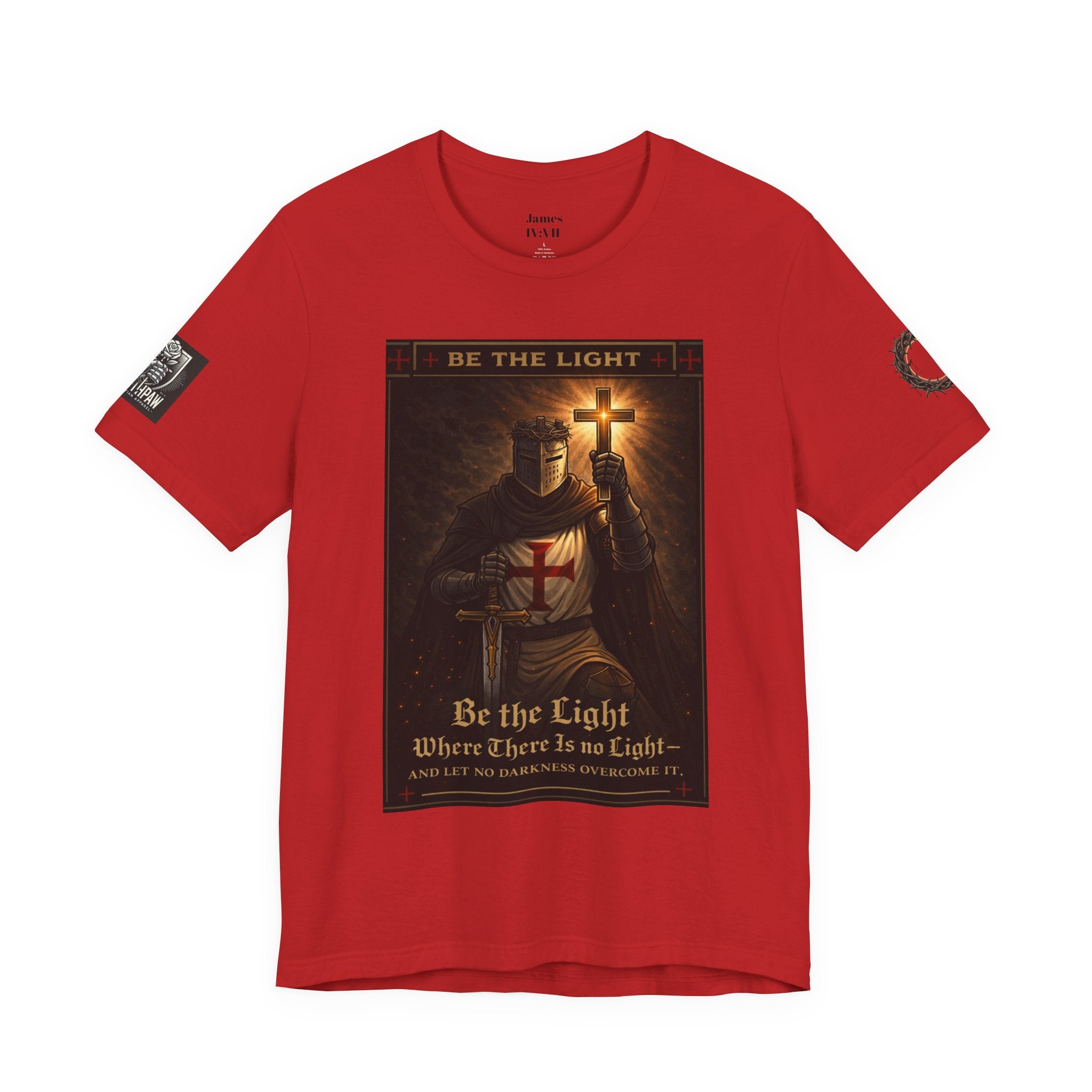 Christian Knight T-Shirt — "Be the Light" Crusader Graphic Tee (Don't Try Me Satan)