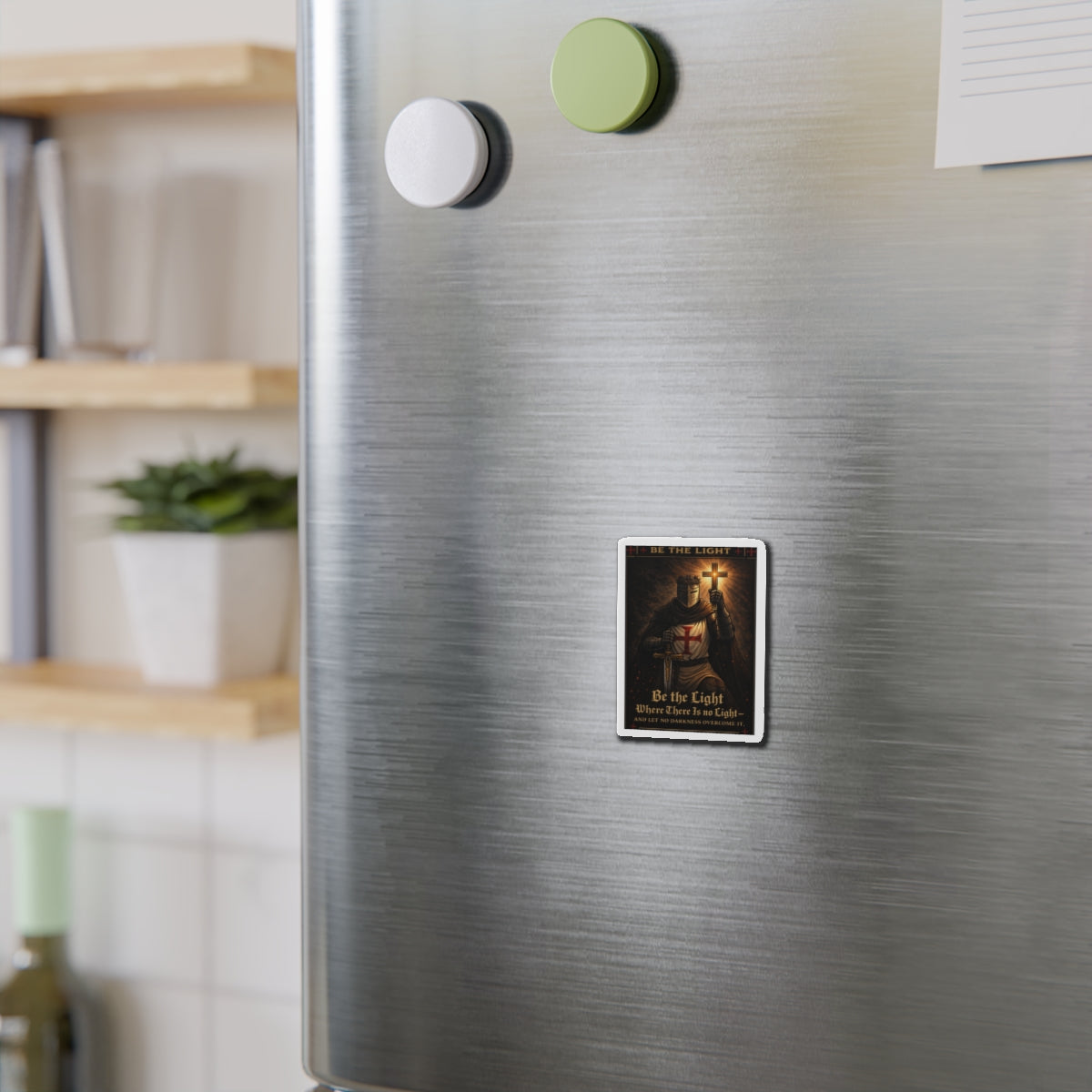 Die-Cut Magnet — "Be the Light" Crusader Knight Christian Faith Refrigerator Magnet