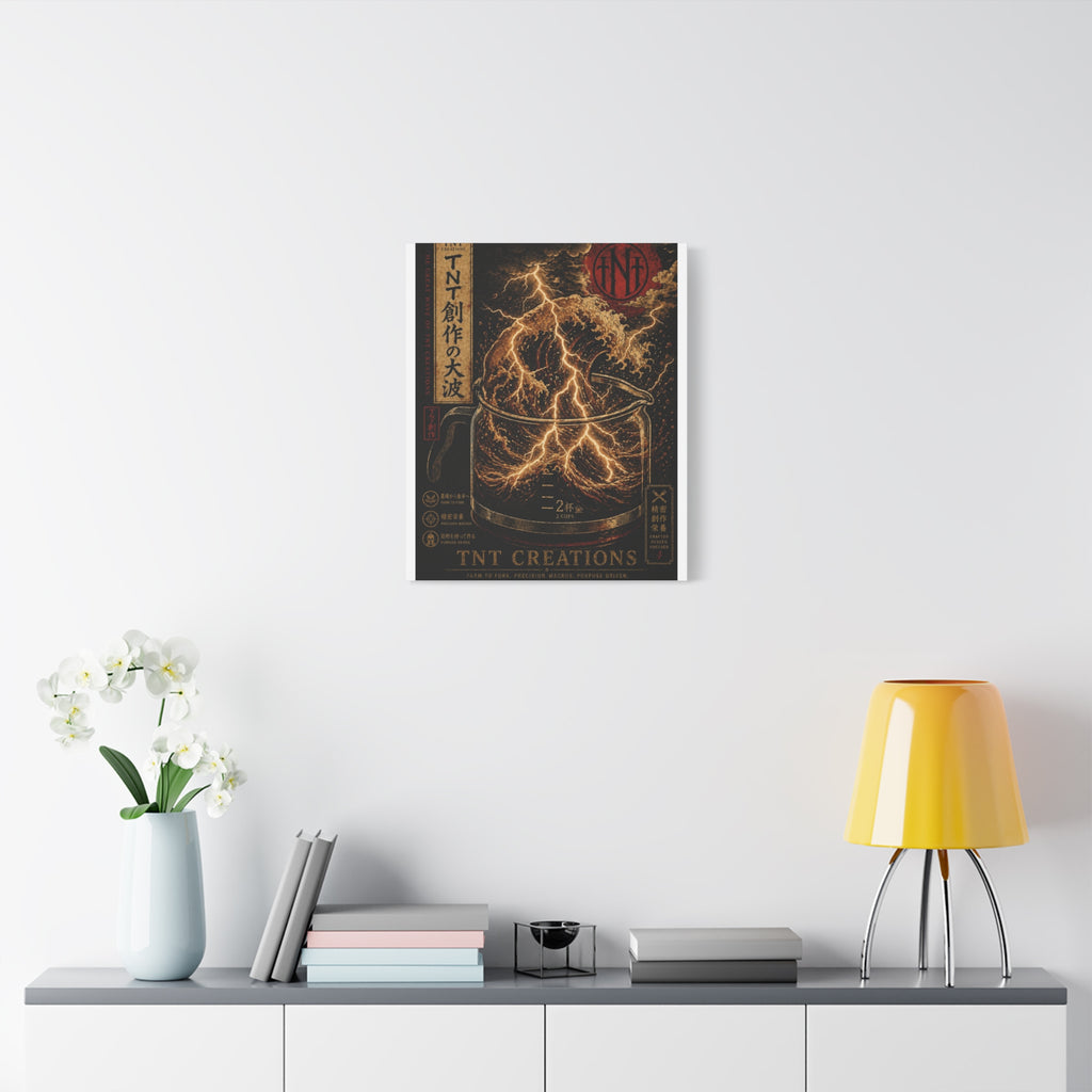 Lightning Coffee Canvas Print — Japanese Wave Espresso Art (Matte Stretched)