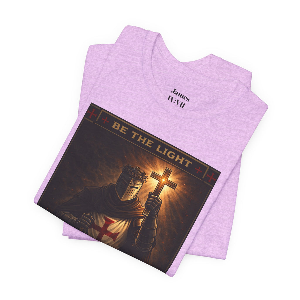 Christian Knight T-Shirt — "Be the Light" Crusader Graphic Tee (Don't Try Me Satan)