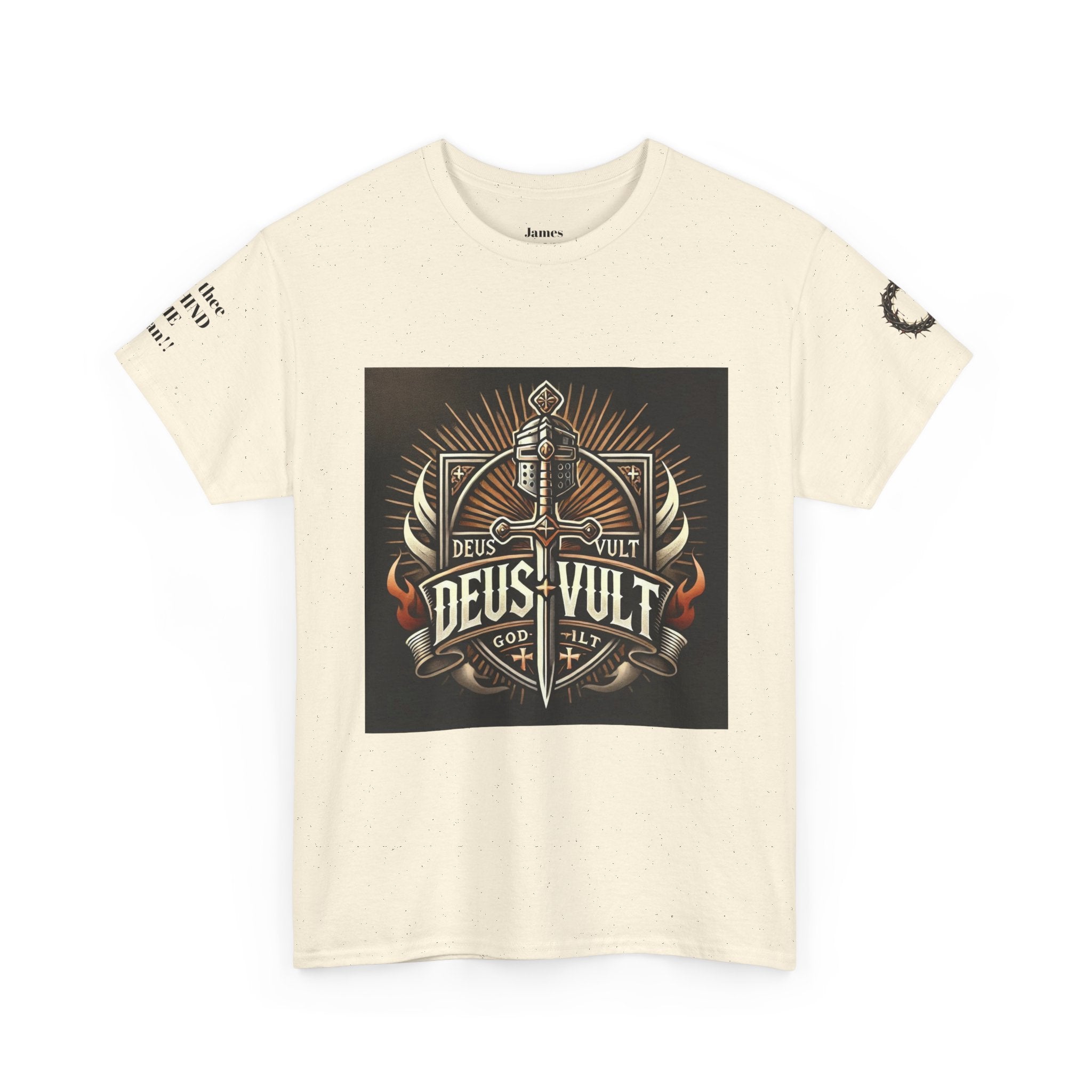 Deus Vult Sword T‑Shirt — Crusader Vintage Shield Design