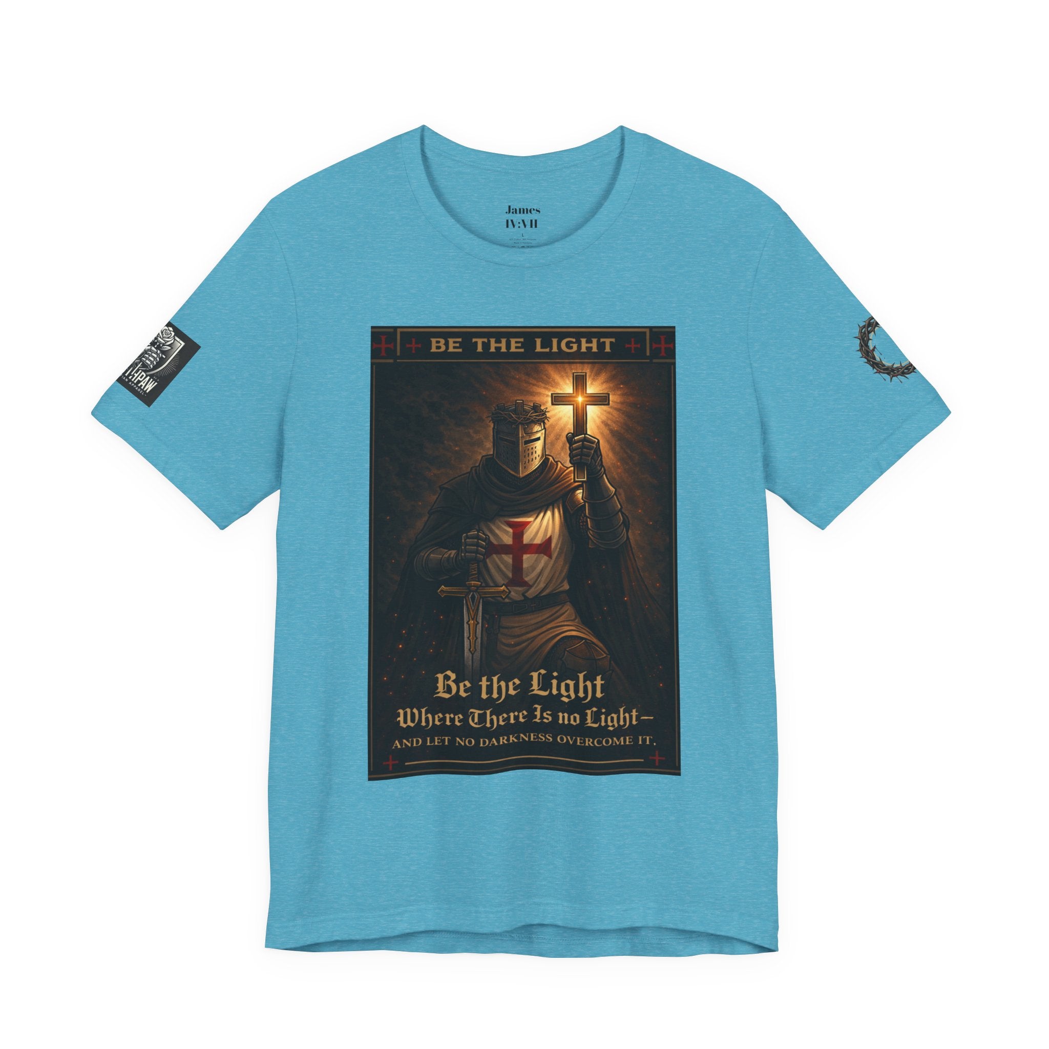 Christian Knight T-Shirt — "Be the Light" Crusader Graphic Tee (Don't Try Me Satan)