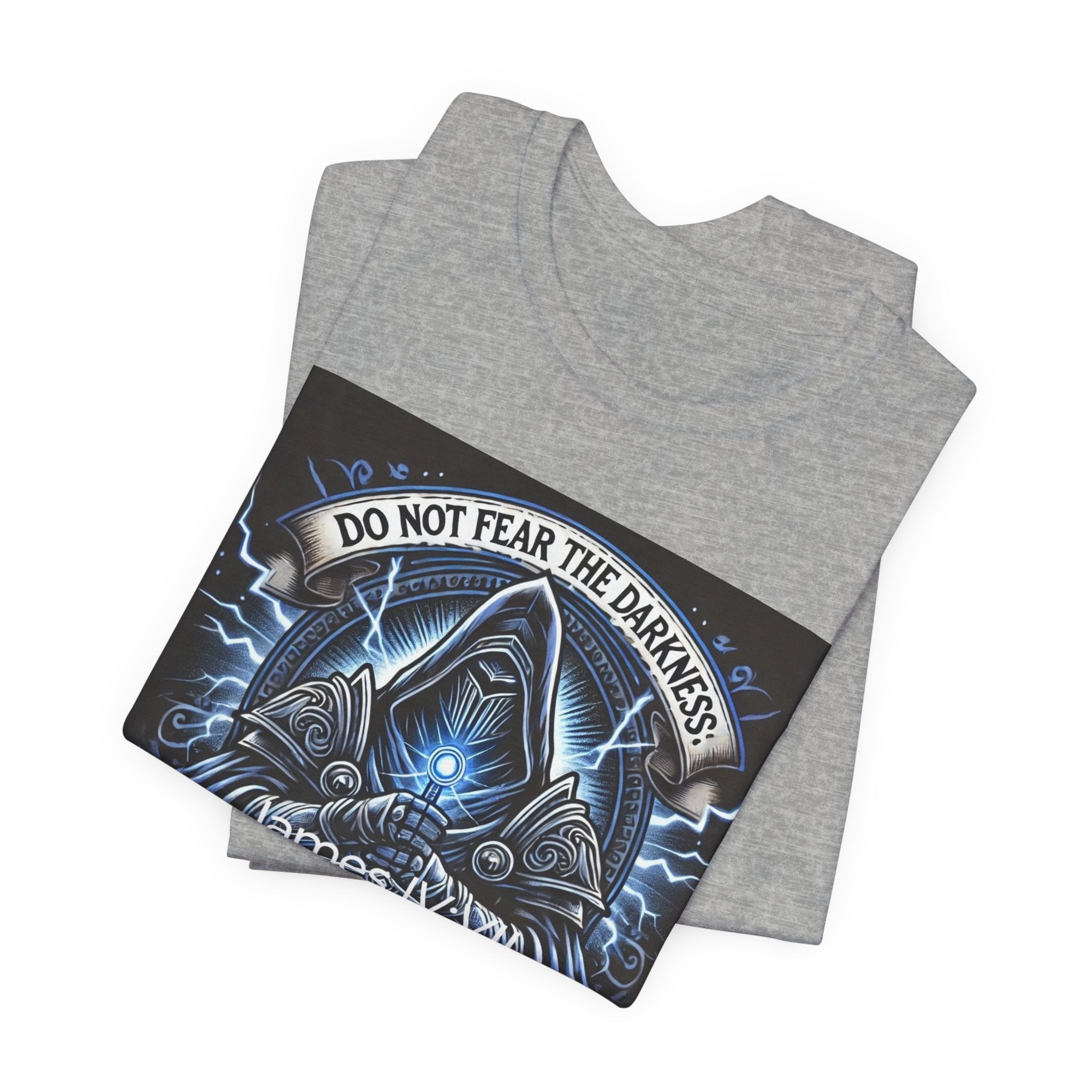 Do Not Fear the Darkness Graphic Tee — 'James IV:VII' Hooded Figure Shirt