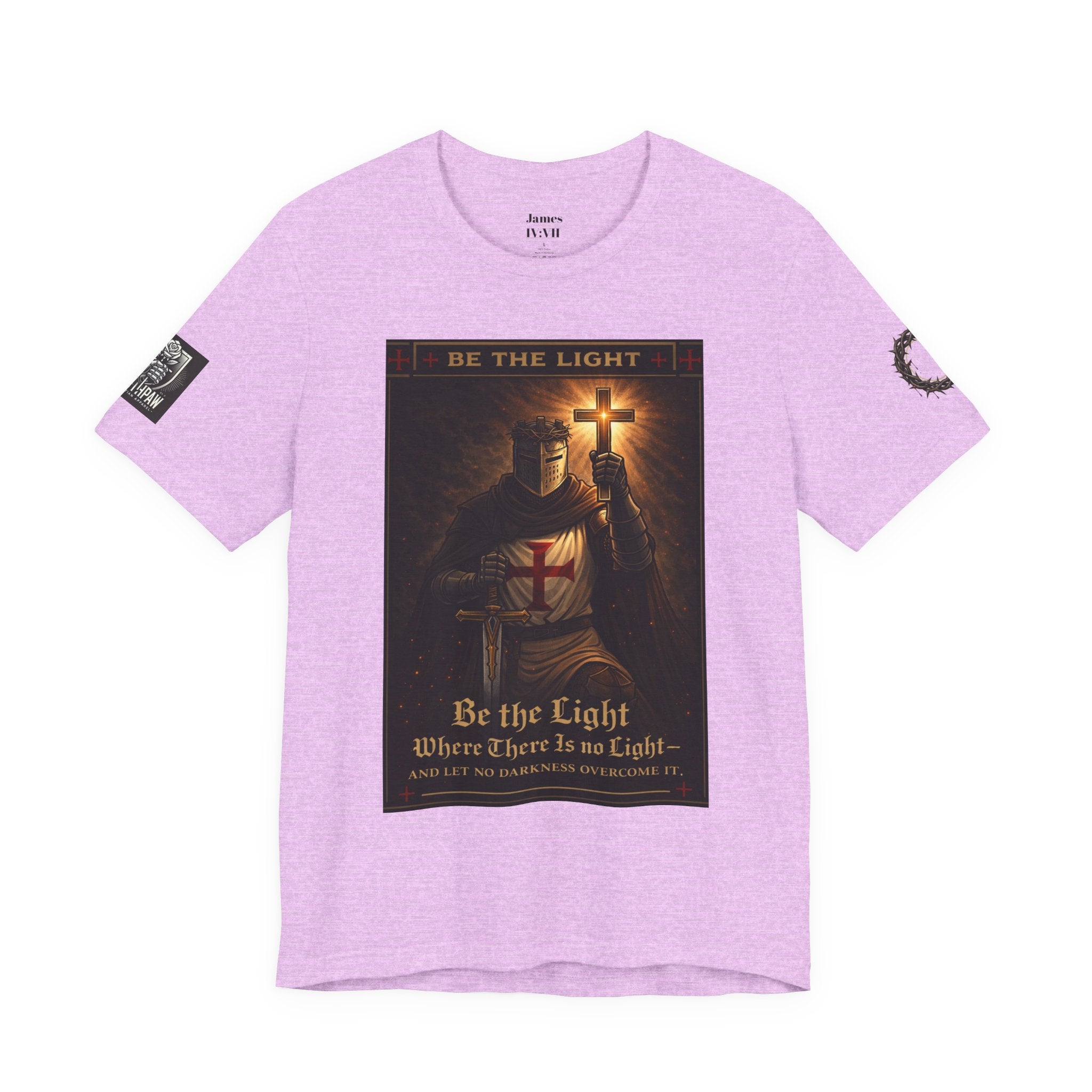 Christian Knight T-Shirt — "Be the Light" Crusader Graphic Tee (Don't Try Me Satan)