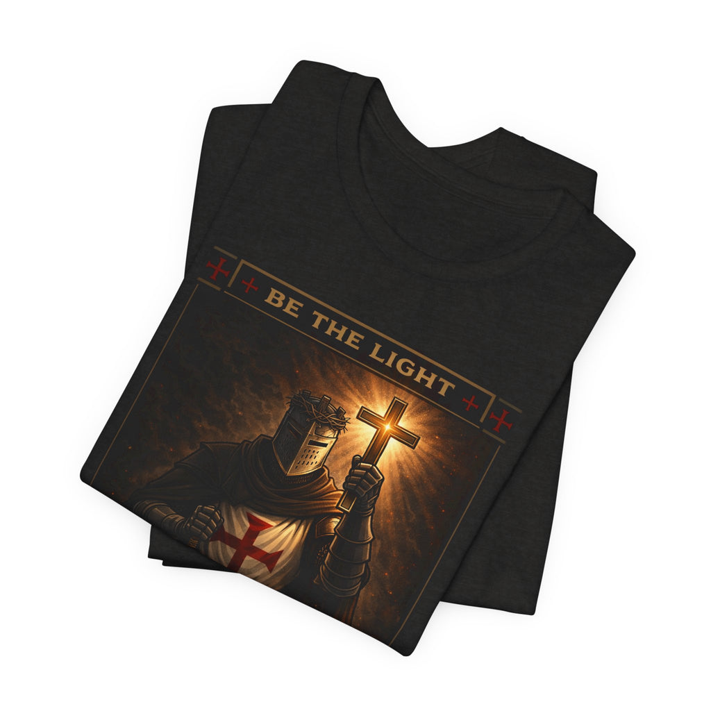 Christian Knight T-Shirt — "Be the Light" Crusader Graphic Tee (Don't Try Me Satan)