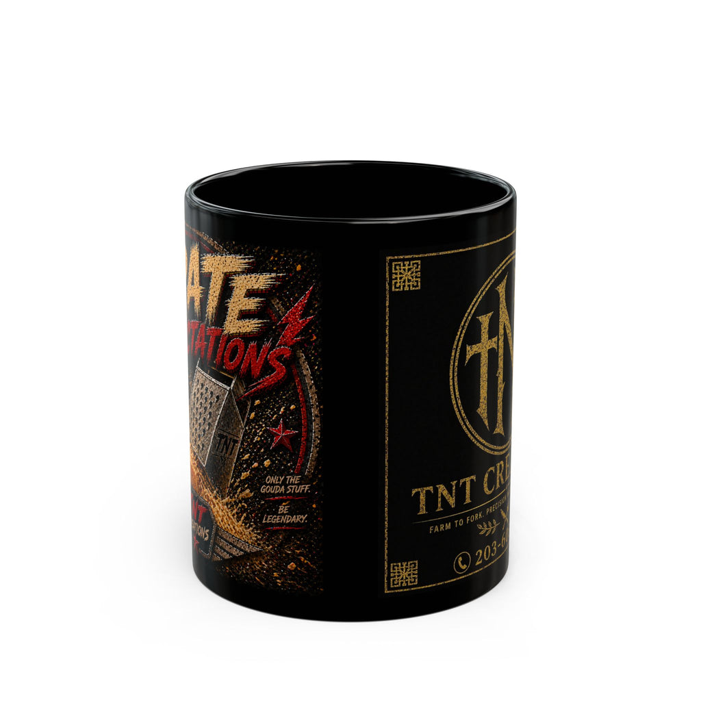 TNT Creations Black Logo Mug — 11oz/15oz Gold Emblem Coffee Cup