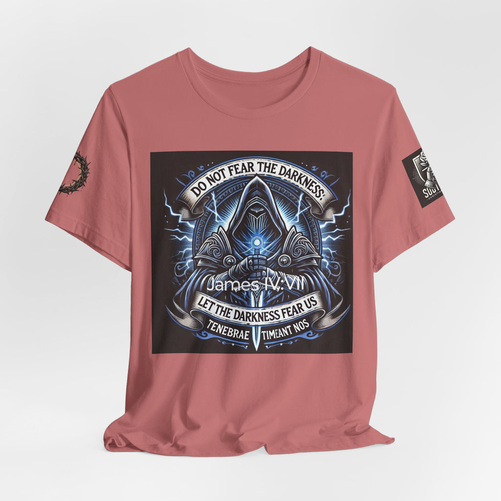 Do Not Fear the Darkness Graphic Tee — 'James IV:VII' Hooded Figure Shirt