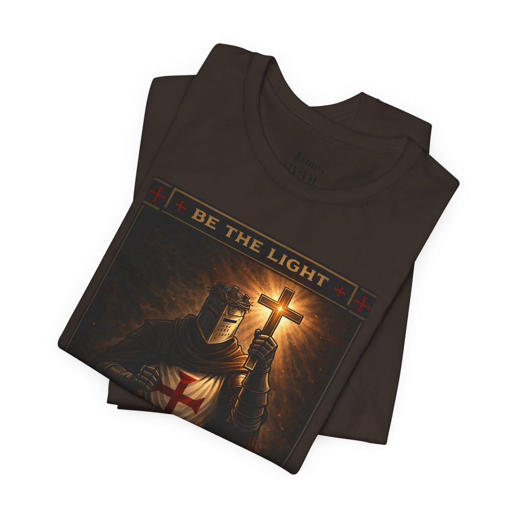 Christian Knight T-Shirt — "Be the Light" Crusader Graphic Tee (Don't Try Me Satan)
