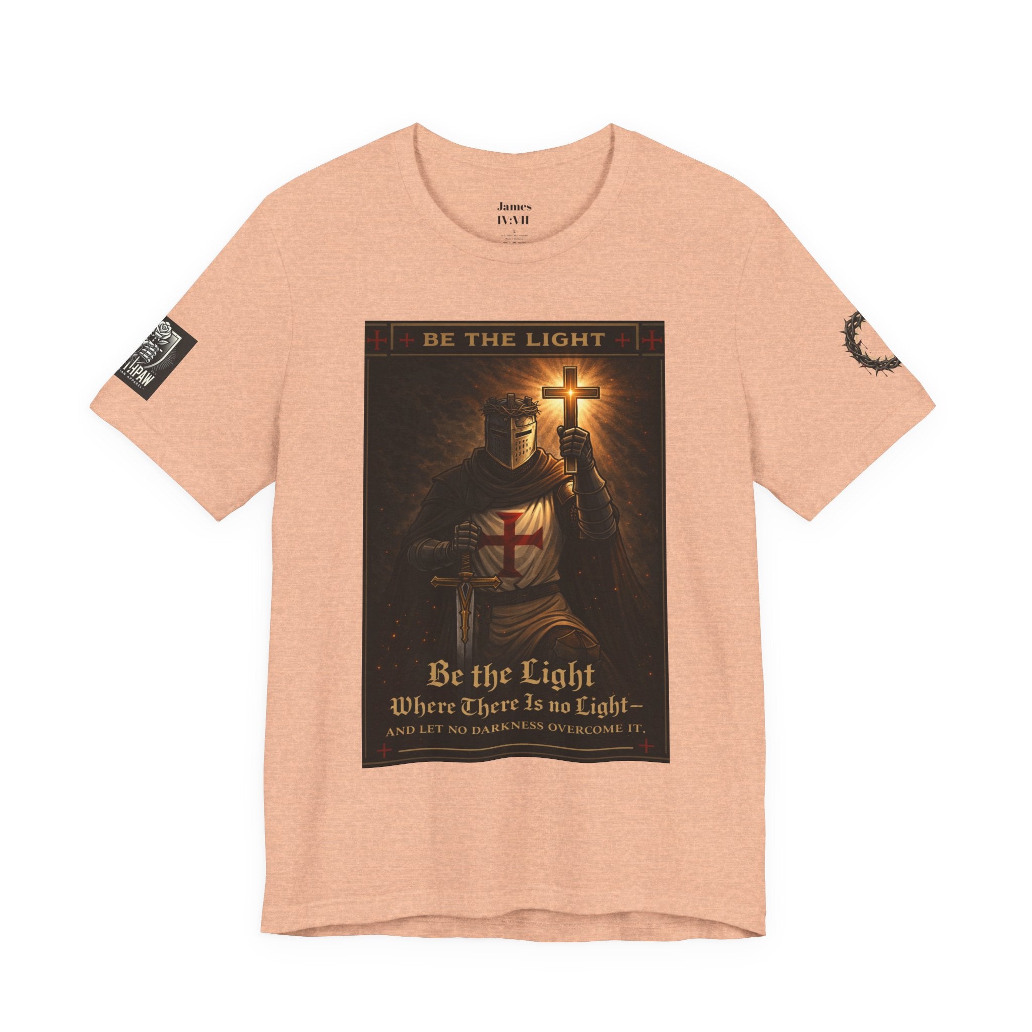 Christian Knight T-Shirt — "Be the Light" Crusader Graphic Tee (Don't Try Me Satan)