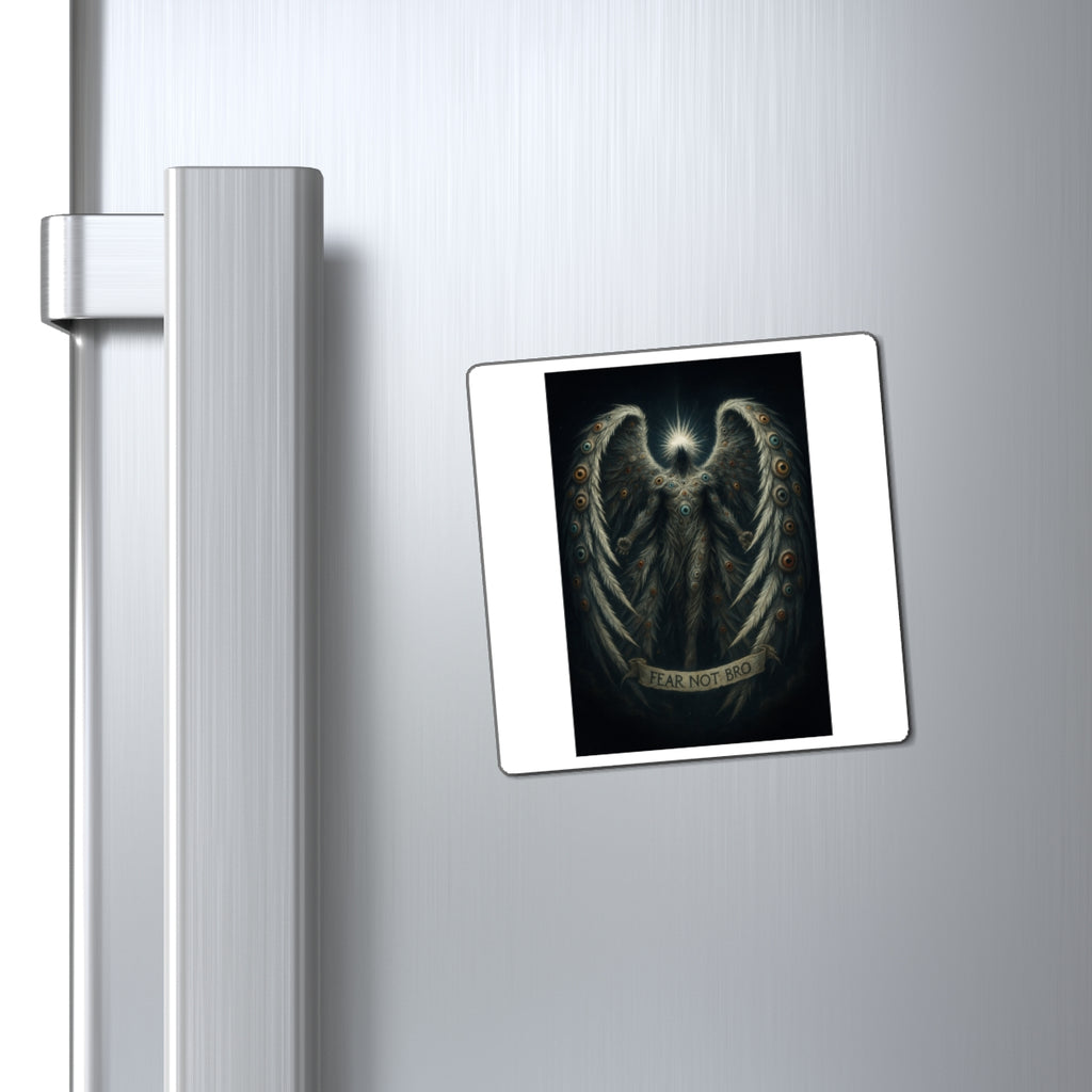 Angel Wings ‘Fear Not Bro’ Decorative Magnet — Dark Fantasy Refrigerator Art