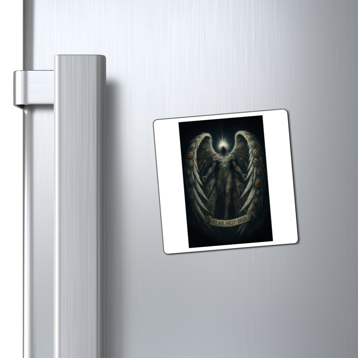 Angel Wings ‘Fear Not Bro’ Decorative Magnet — Dark Fantasy Refrigerator Art