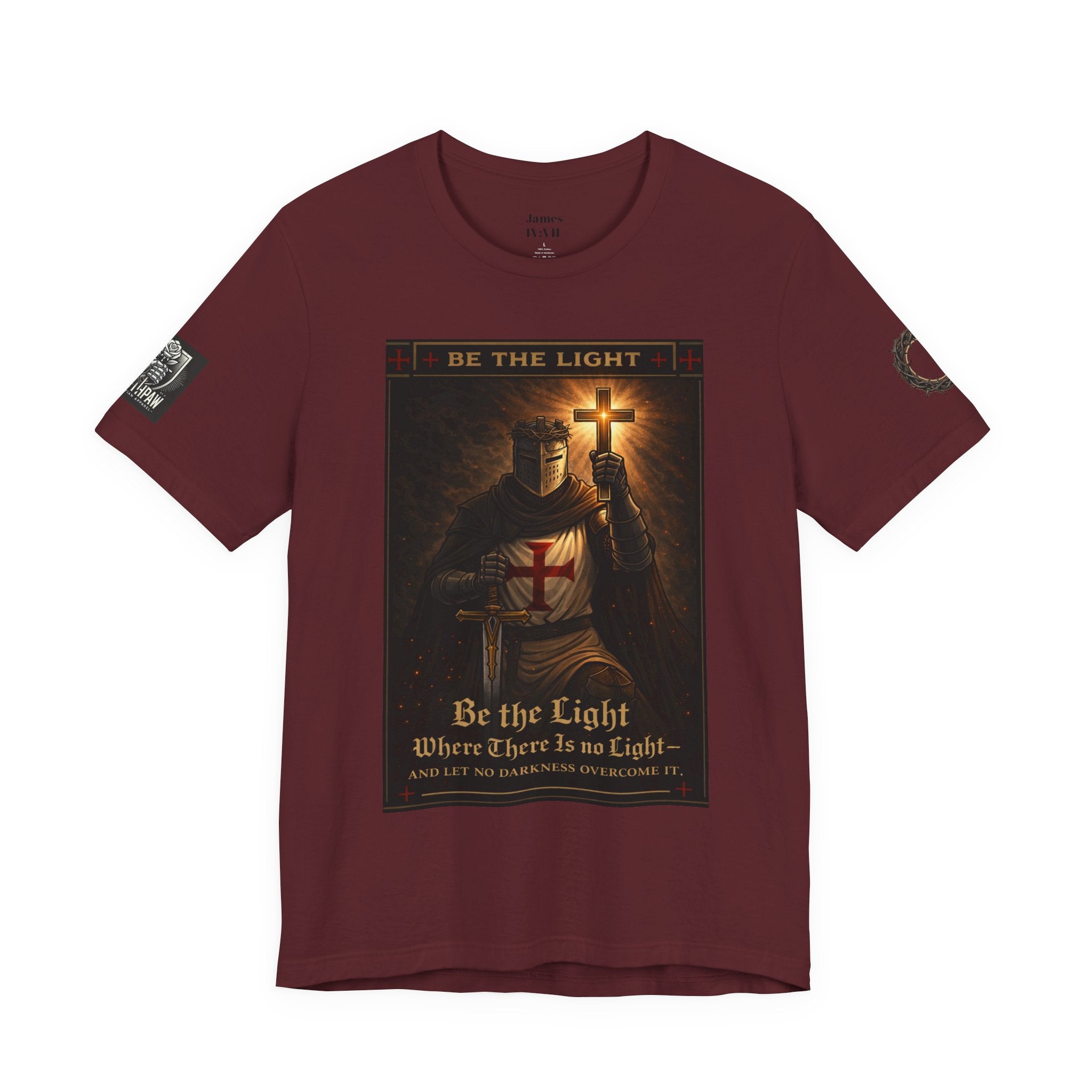 Christian Knight T-Shirt — "Be the Light" Crusader Graphic Tee (Don't Try Me Satan)