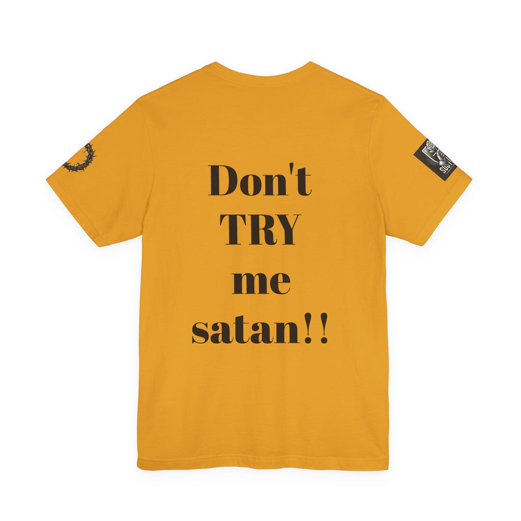 Christian Knight T-Shirt — "Be the Light" Crusader Graphic Tee (Don't Try Me Satan)