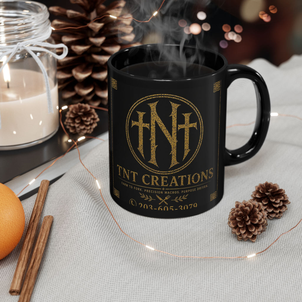 TNT Creations Black Mug – Vintage Logo Coffee Cup (11oz/15oz)