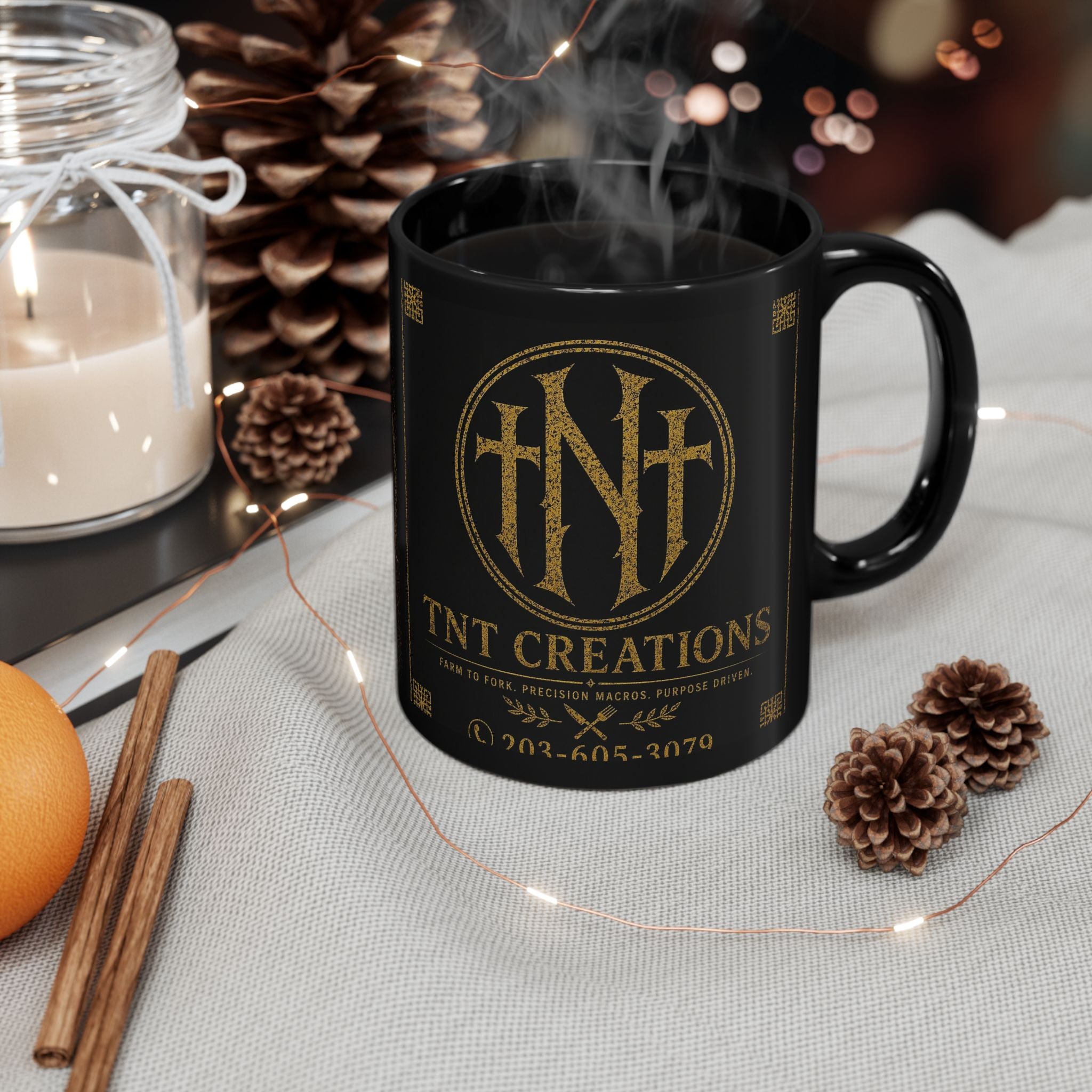 TNT Creations Black Mug – Vintage Logo Coffee Cup (11oz/15oz)