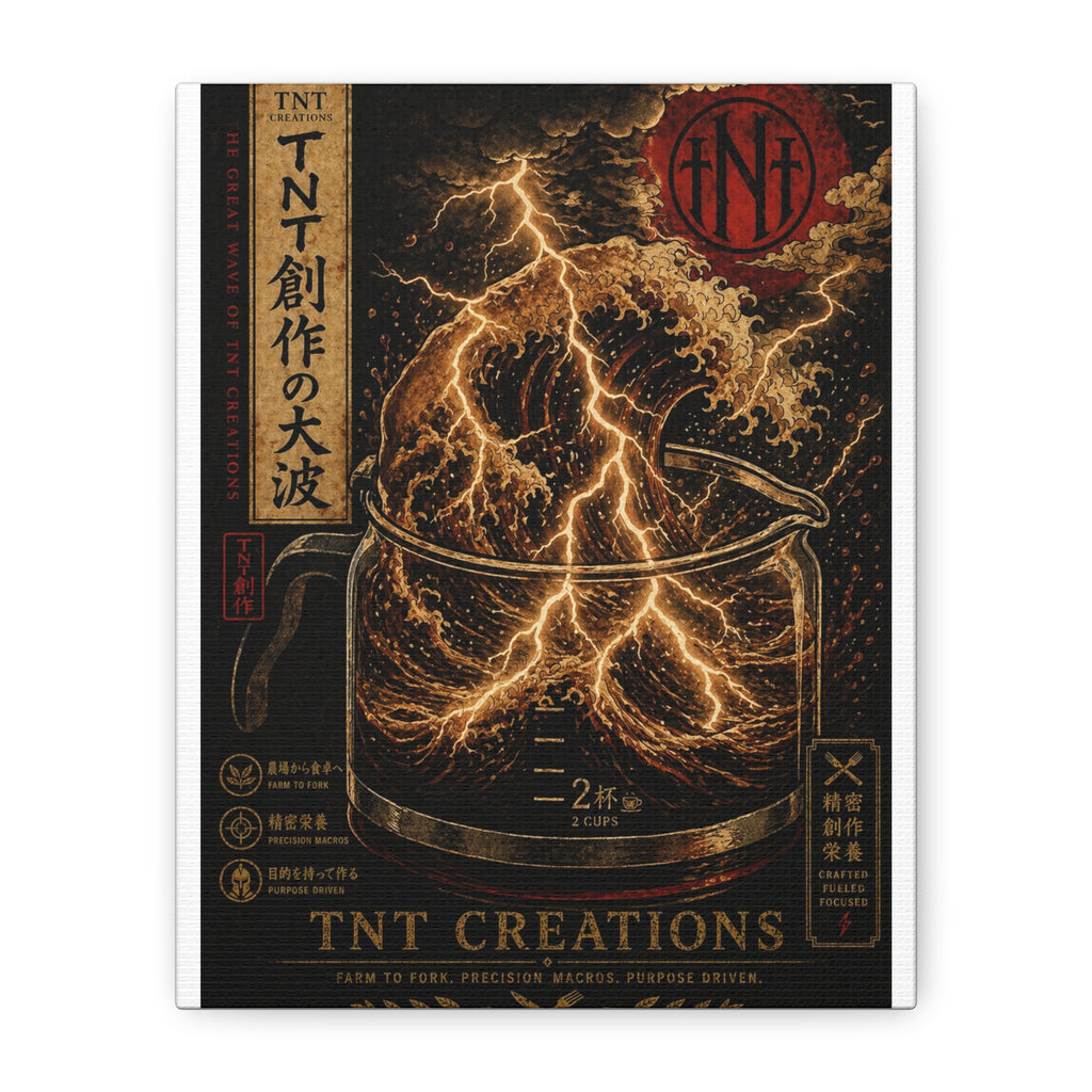 Lightning Coffee Canvas Print — Japanese Wave Espresso Art (Matte Stretched)
