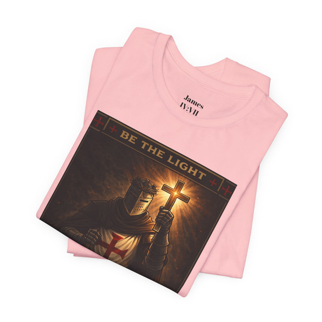 Christian Knight T-Shirt — "Be the Light" Crusader Graphic Tee (Don't Try Me Satan)