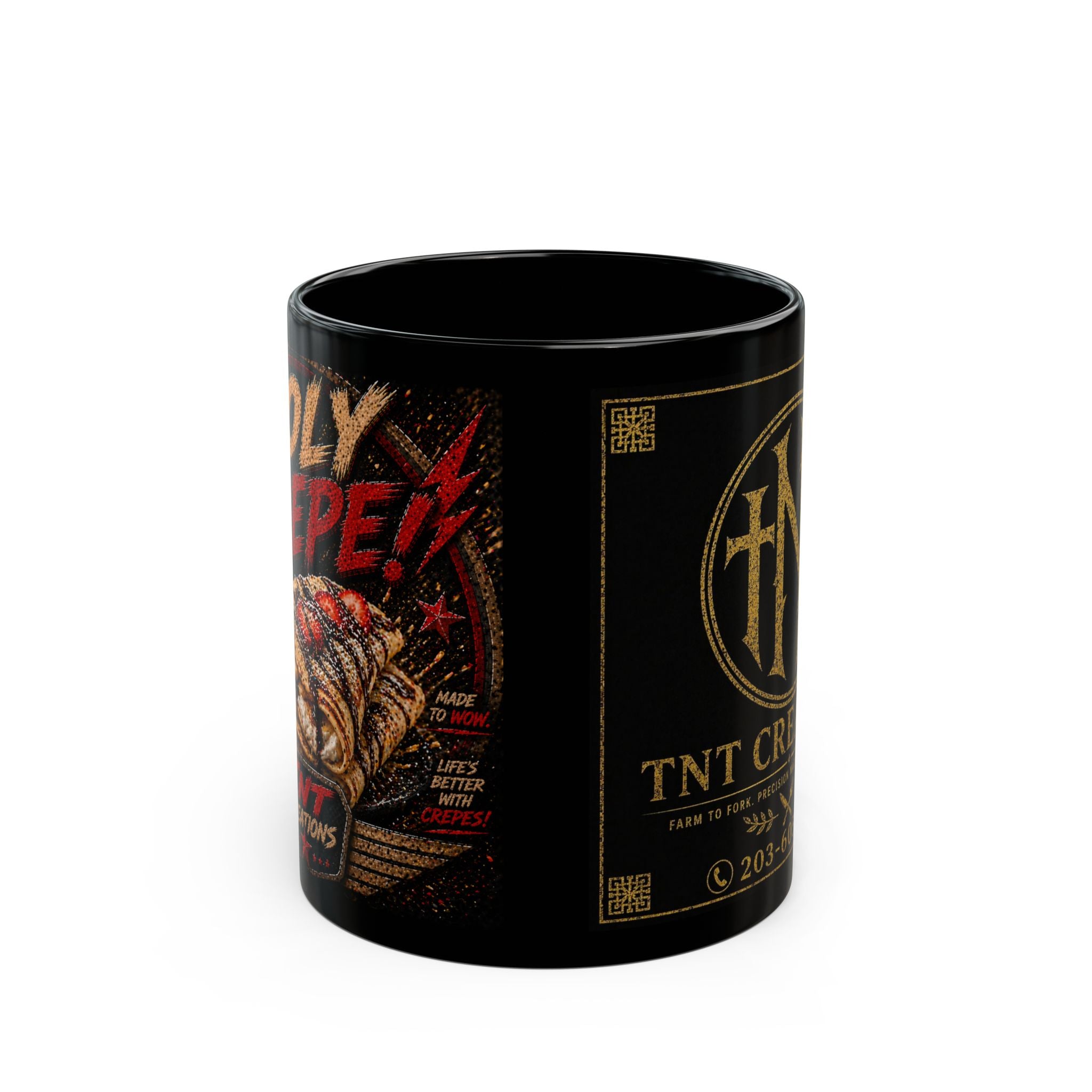 TNT Creations Black Ceramic Mug — Vintage Rock/Skull Design (11oz & 15oz)