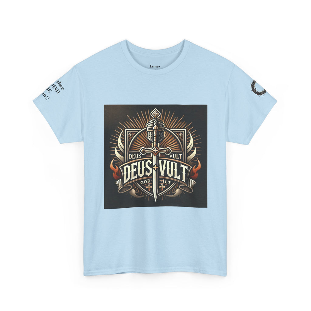 Deus Vult Sword T‑Shirt — Crusader Vintage Shield Design