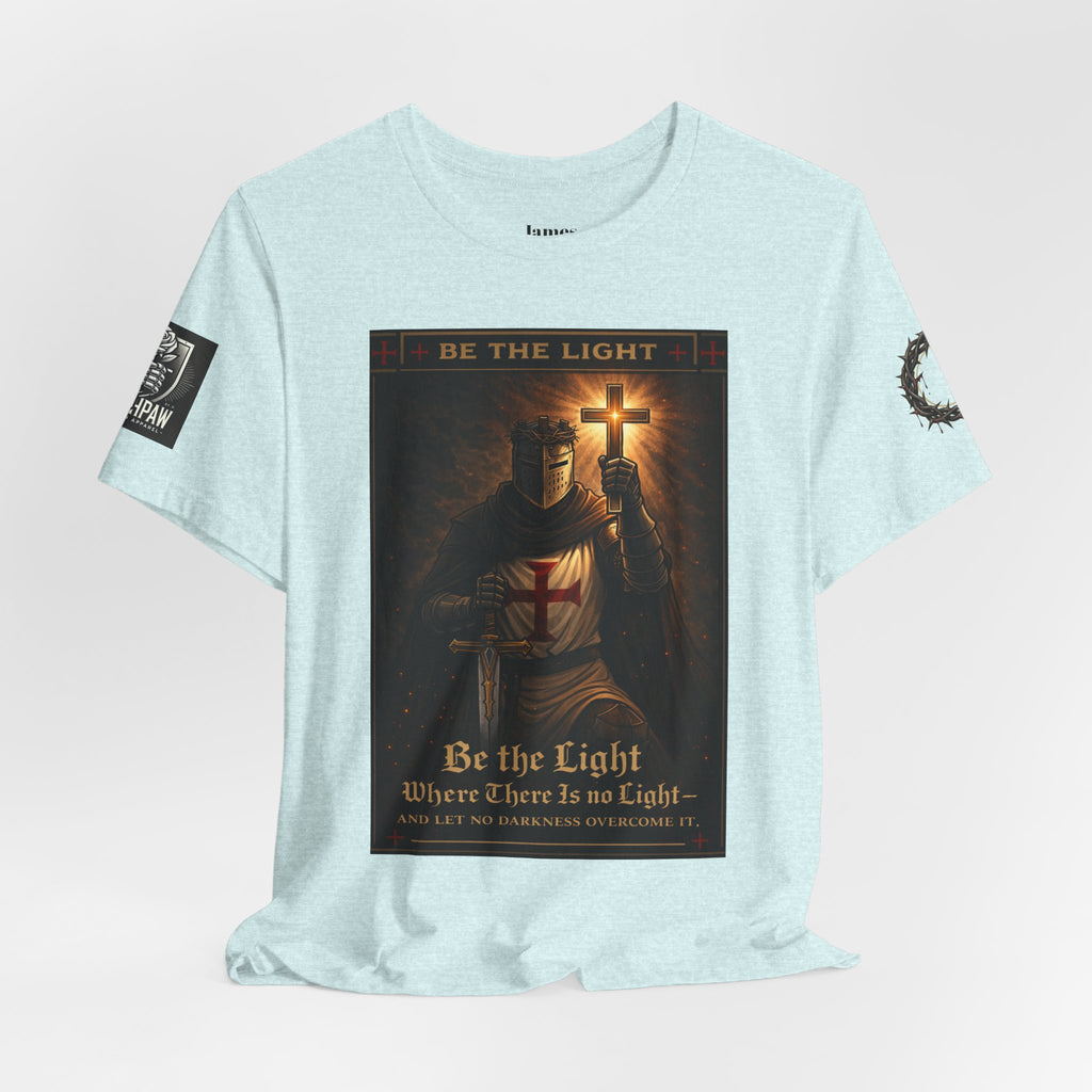 Christian Knight T-Shirt — "Be the Light" Crusader Graphic Tee (Don't Try Me Satan)