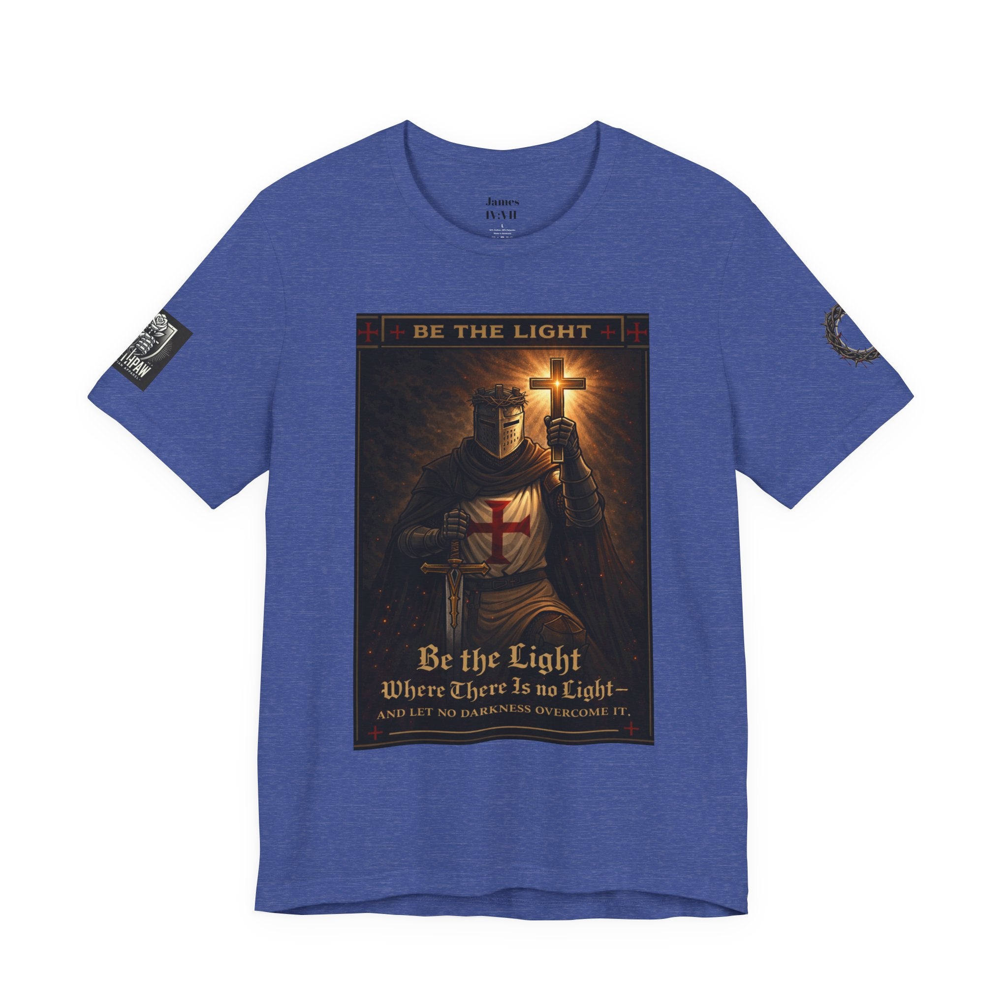 Christian Knight T-Shirt — "Be the Light" Crusader Graphic Tee (Don't Try Me Satan)