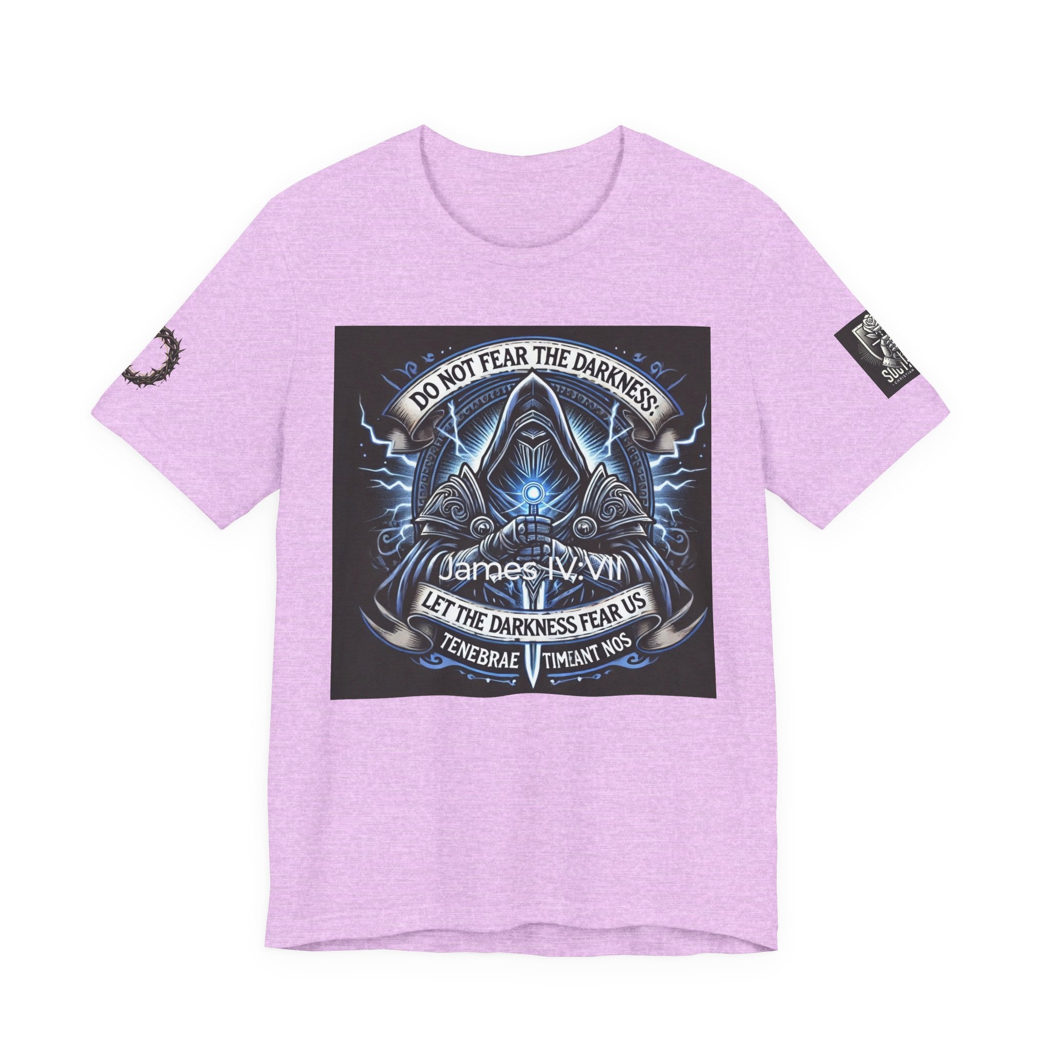 Do Not Fear the Darkness Graphic Tee — 'James IV:VII' Hooded Figure Shirt