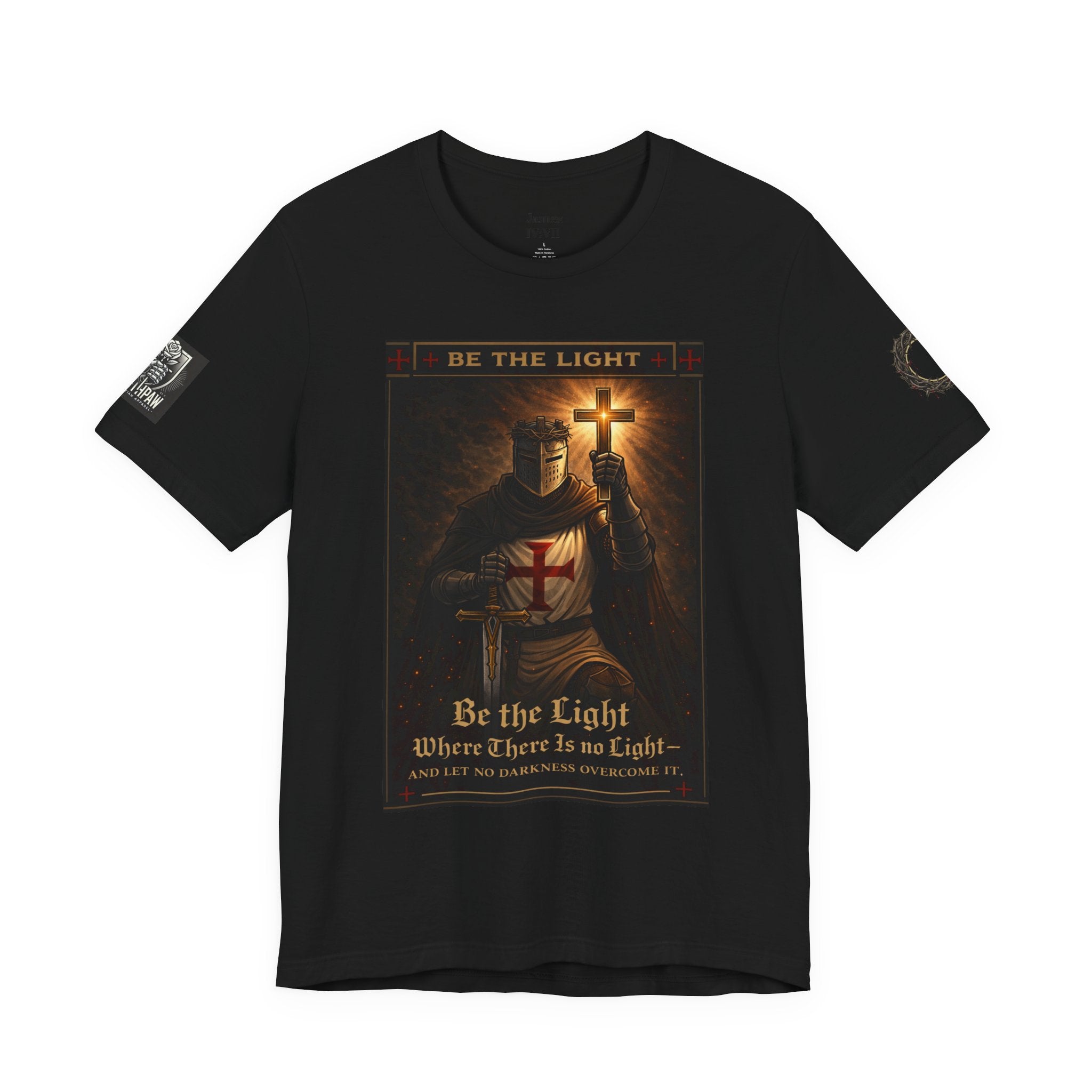 Christian Knight T-Shirt — "Be the Light" Crusader Graphic Tee (Don't Try Me Satan)