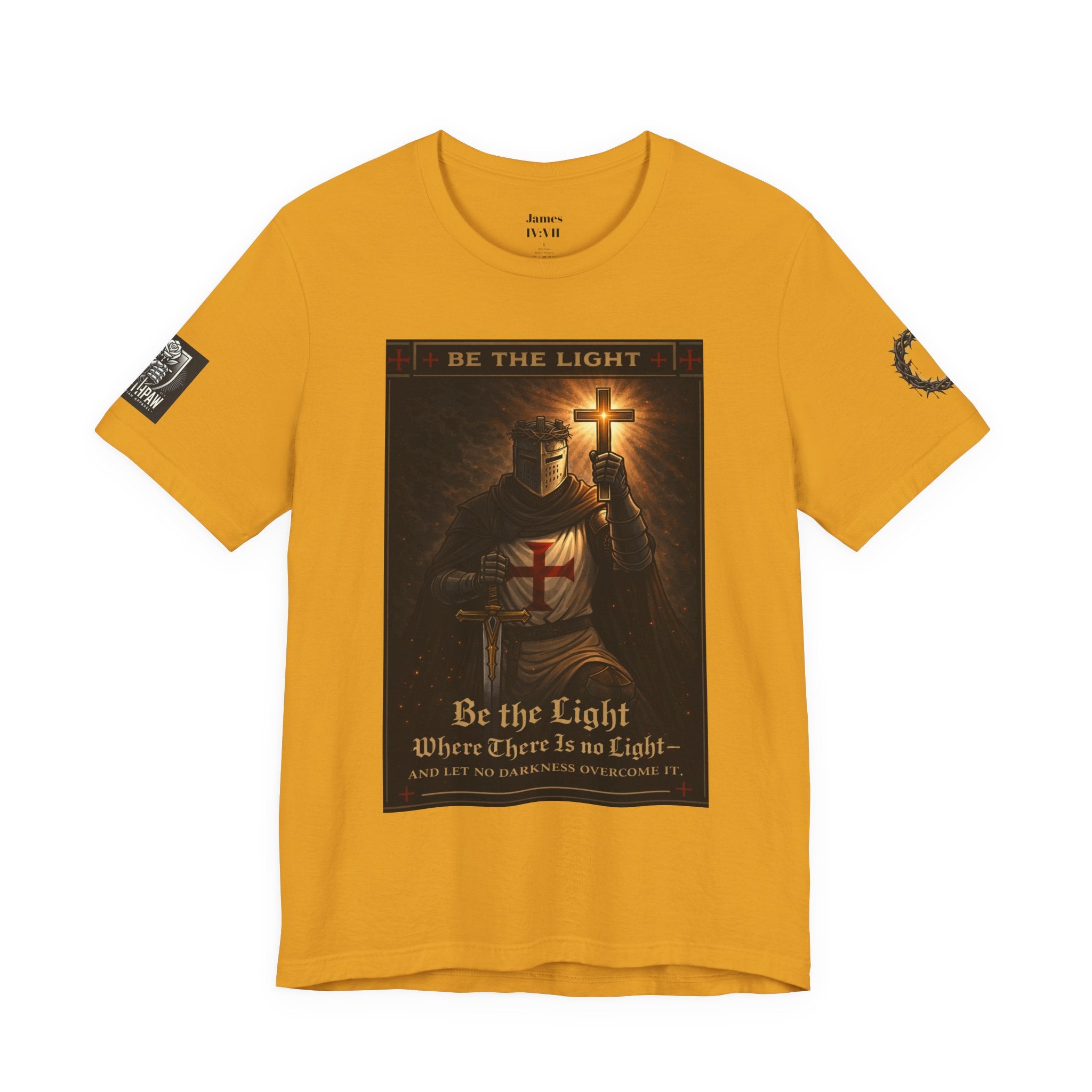 Christian Knight T-Shirt — "Be the Light" Crusader Graphic Tee (Don't Try Me Satan)