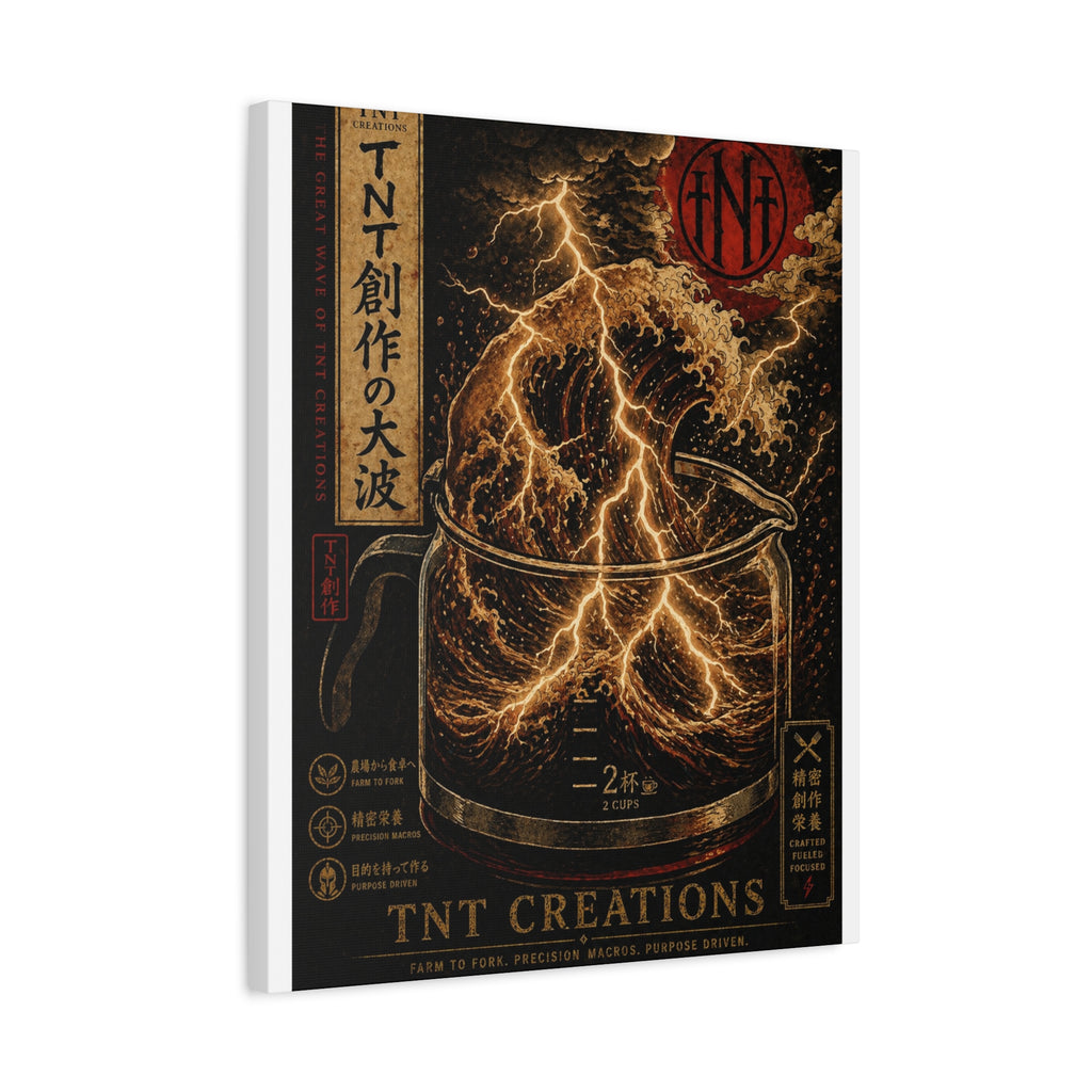 Lightning Coffee Canvas Print — Japanese Wave Espresso Art (Matte Stretched)