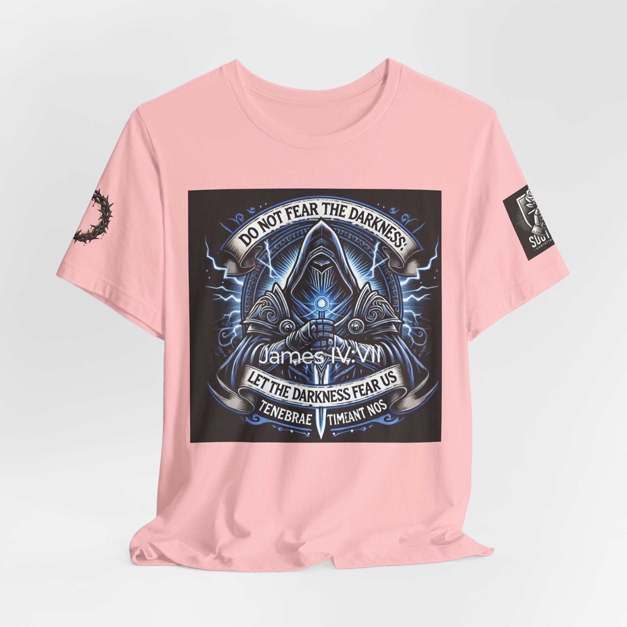 Do Not Fear the Darkness Graphic Tee — 'James IV:VII' Hooded Figure Shirt