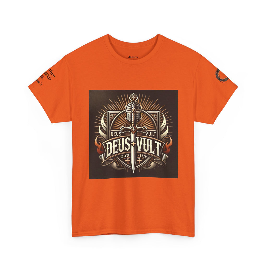 Deus Vult Sword T‑Shirt — Crusader Vintage Shield Design