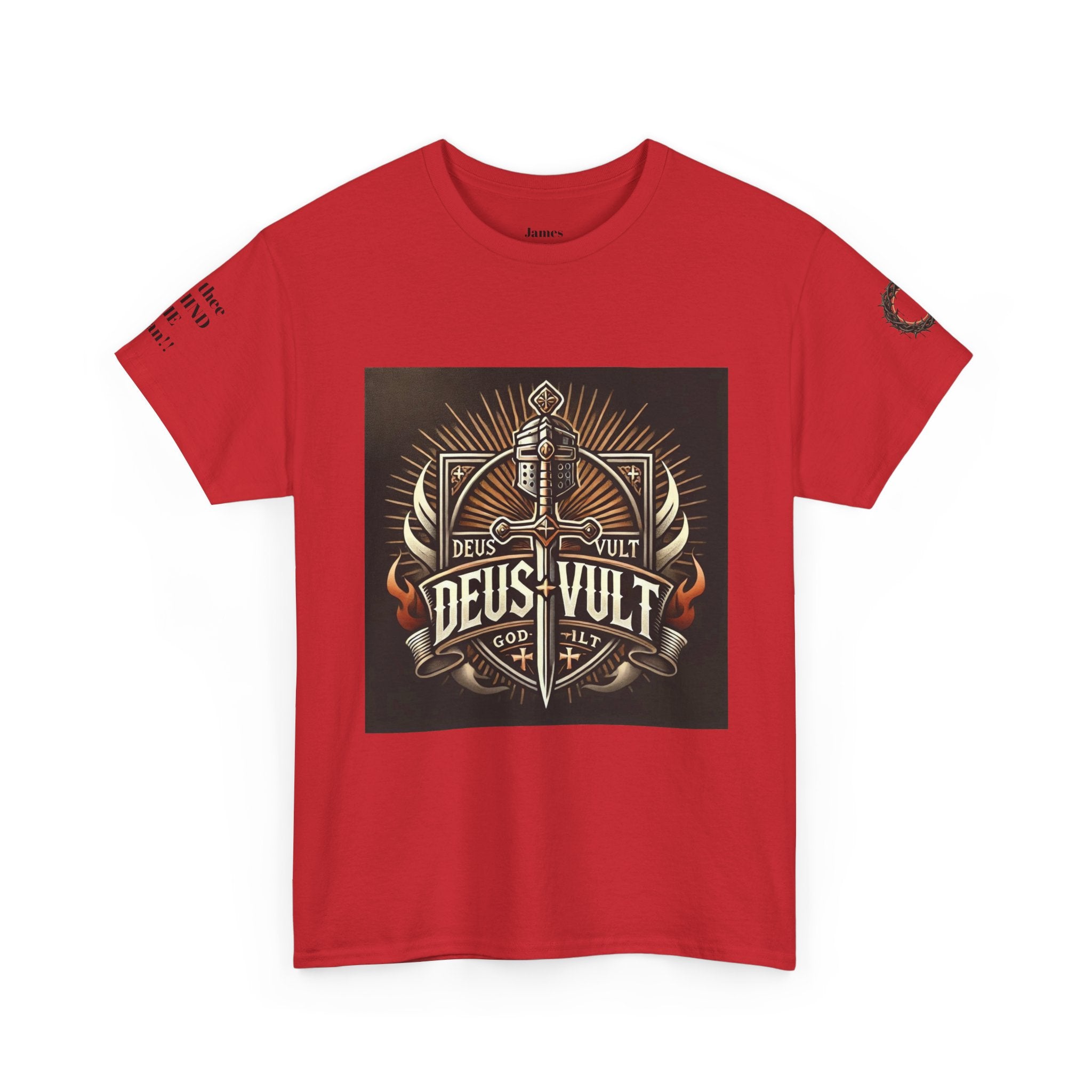 Deus Vult Sword T‑Shirt — Crusader Vintage Shield Design