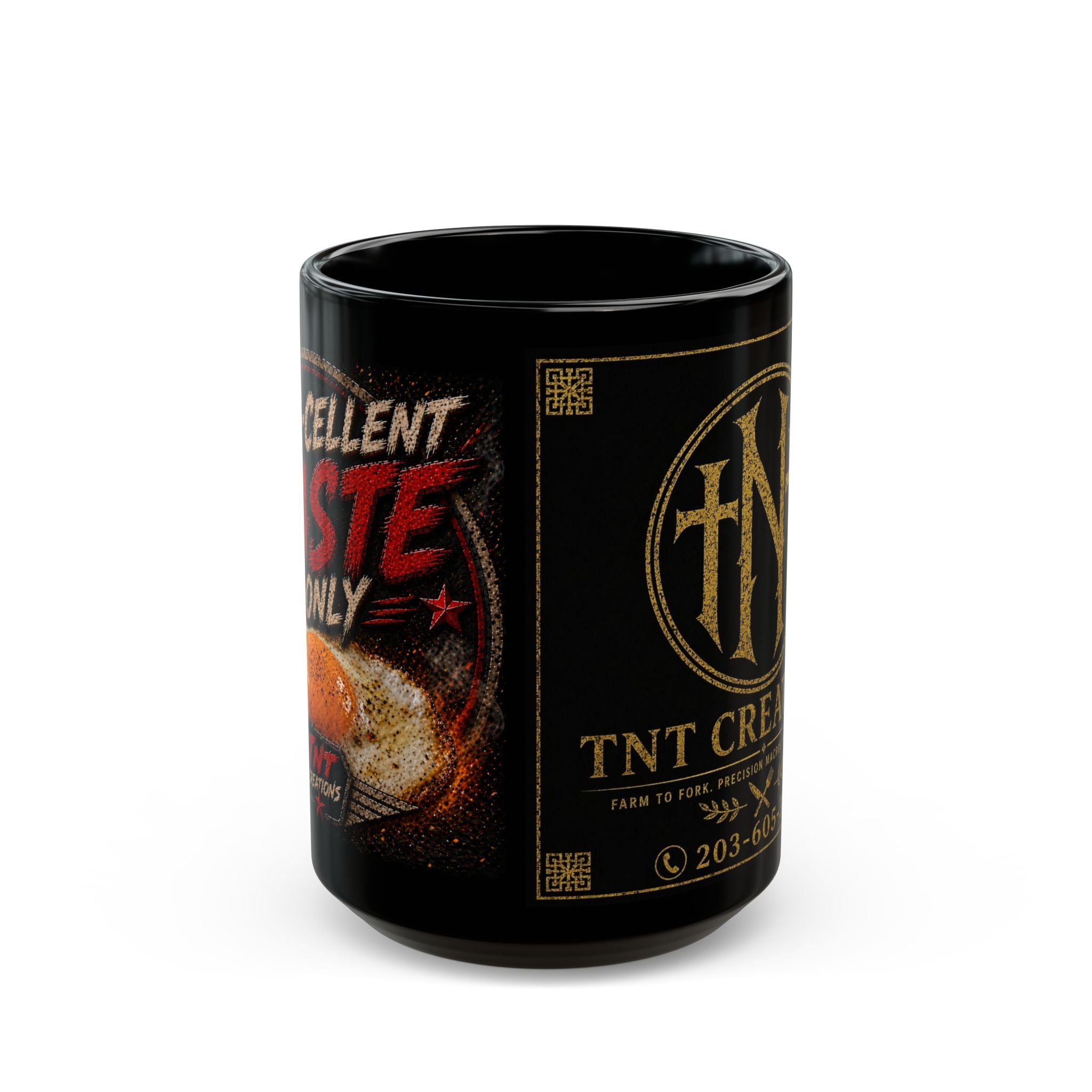 TNT Creations Black Mug — Vintage Gold Logo Coffee Cup (11oz/15oz)