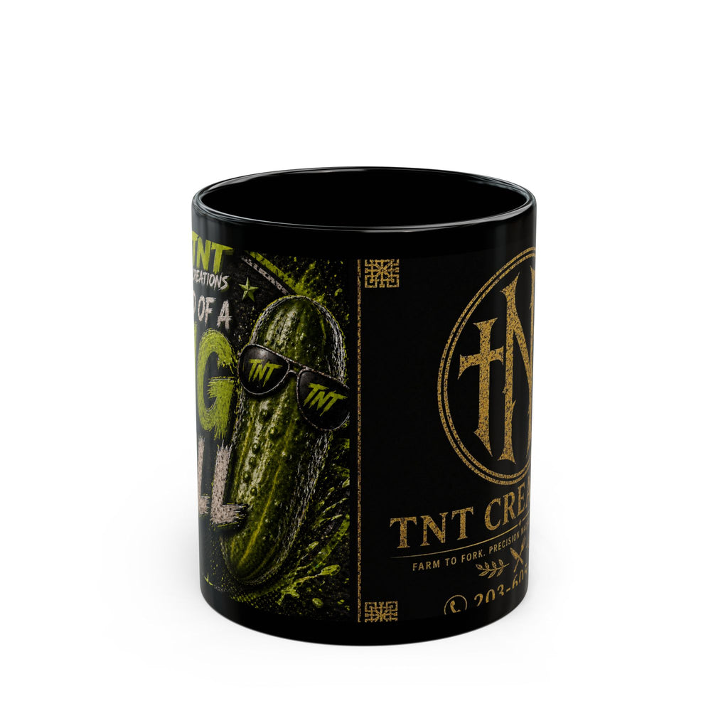 TNT Creations Black Ceramic Mug — Retro Pickle Graphic (11oz/15oz)