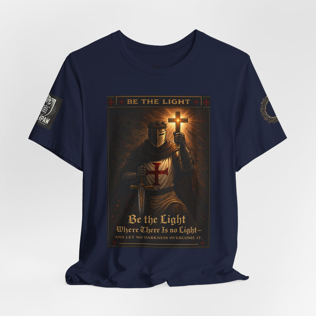 Christian Knight T-Shirt — "Be the Light" Crusader Graphic Tee (Don't Try Me Satan)