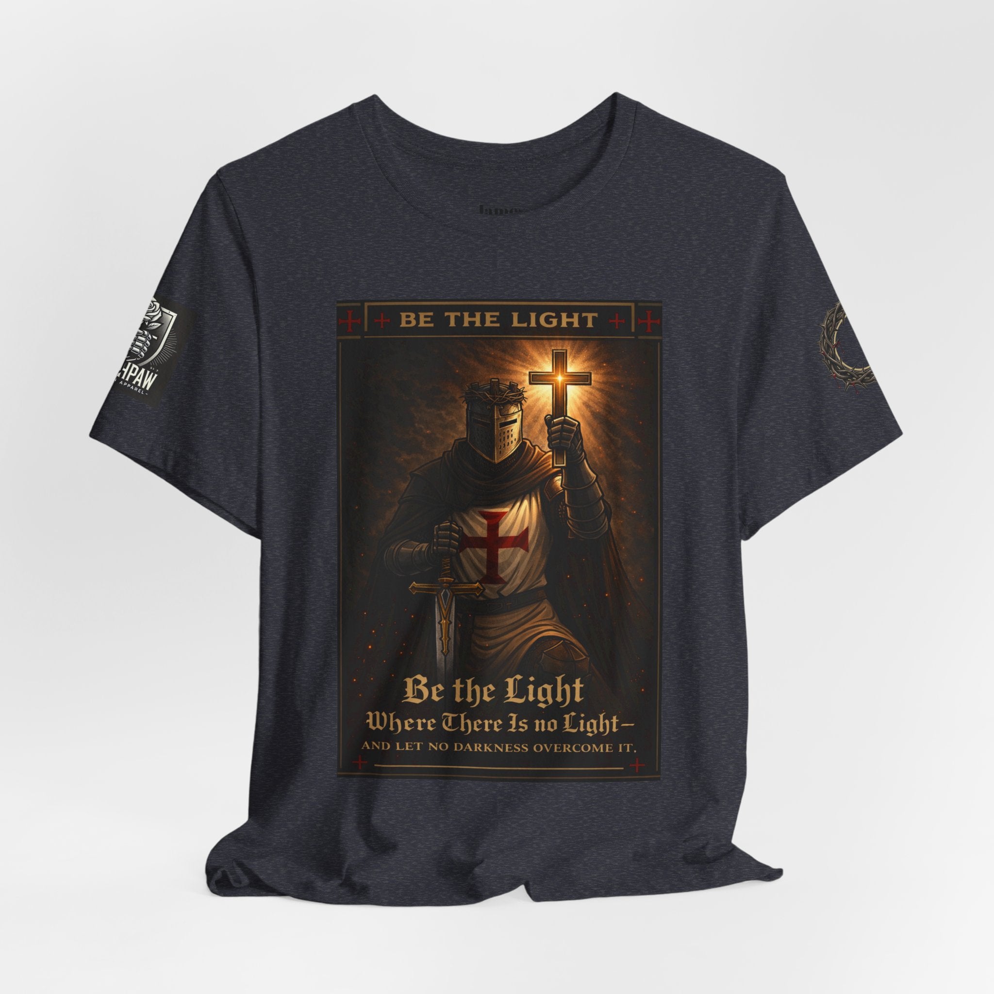 Christian Knight T-Shirt — "Be the Light" Crusader Graphic Tee (Don't Try Me Satan)