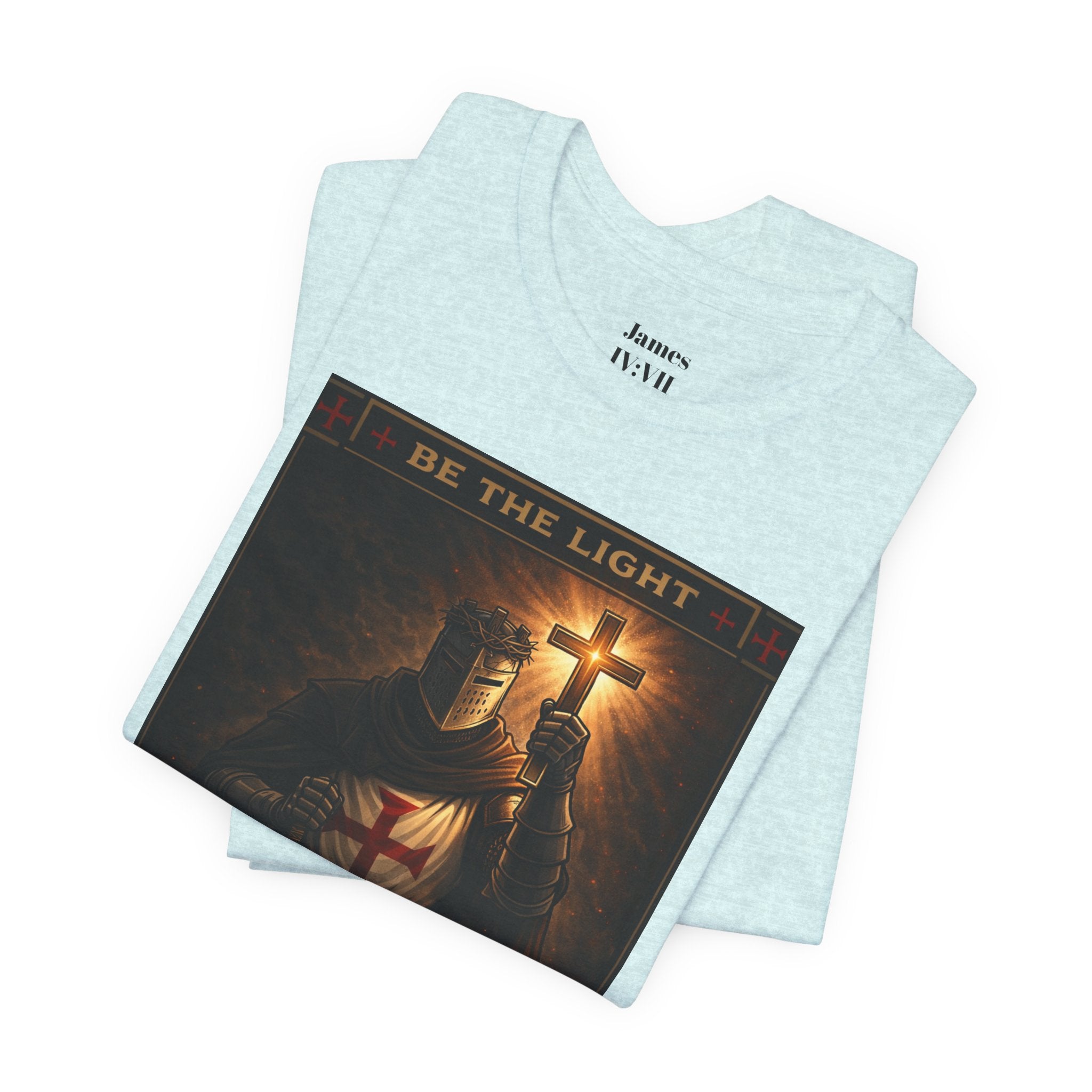 Christian Knight T-Shirt — "Be the Light" Crusader Graphic Tee (Don't Try Me Satan)