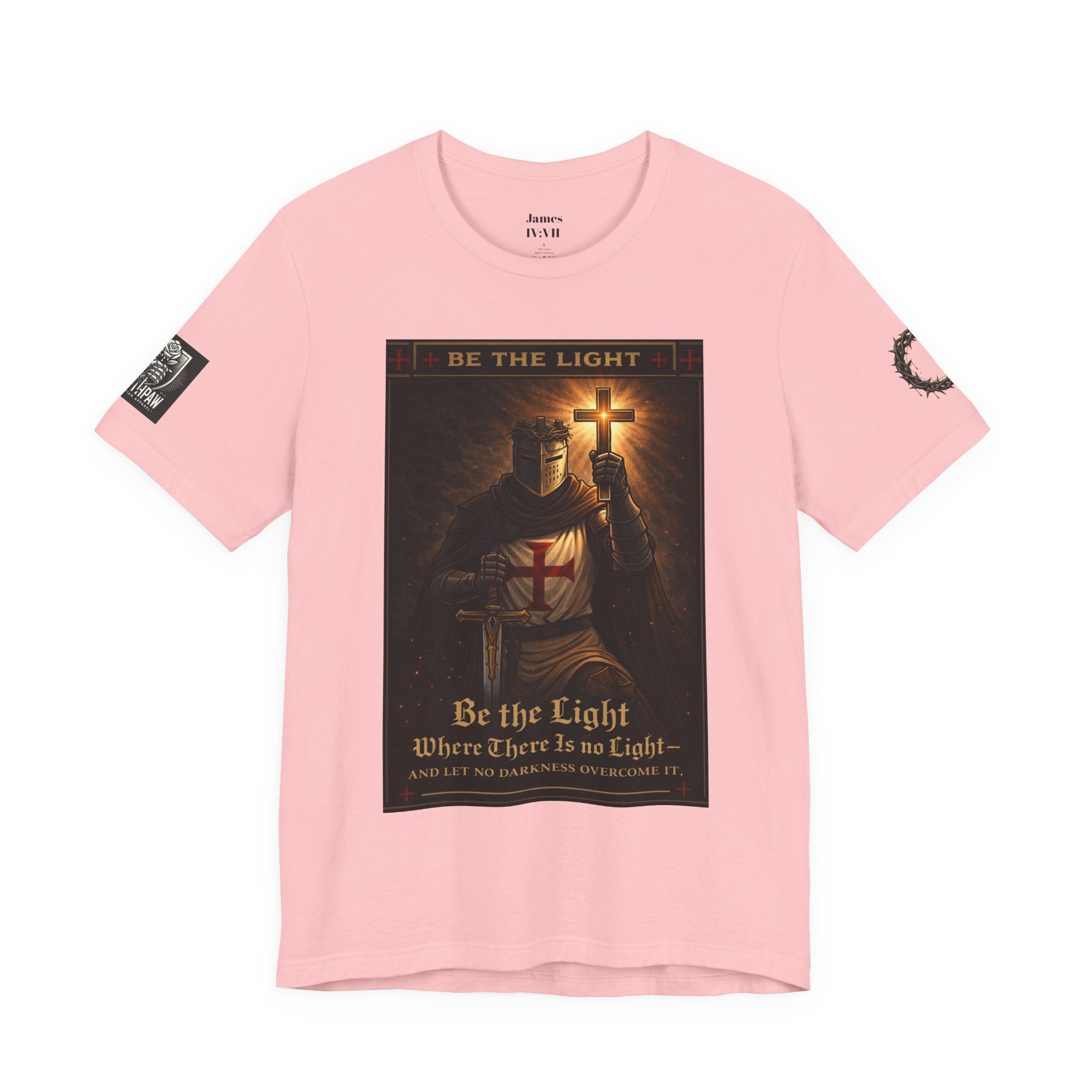 Christian Knight T-Shirt — "Be the Light" Crusader Graphic Tee (Don't Try Me Satan)