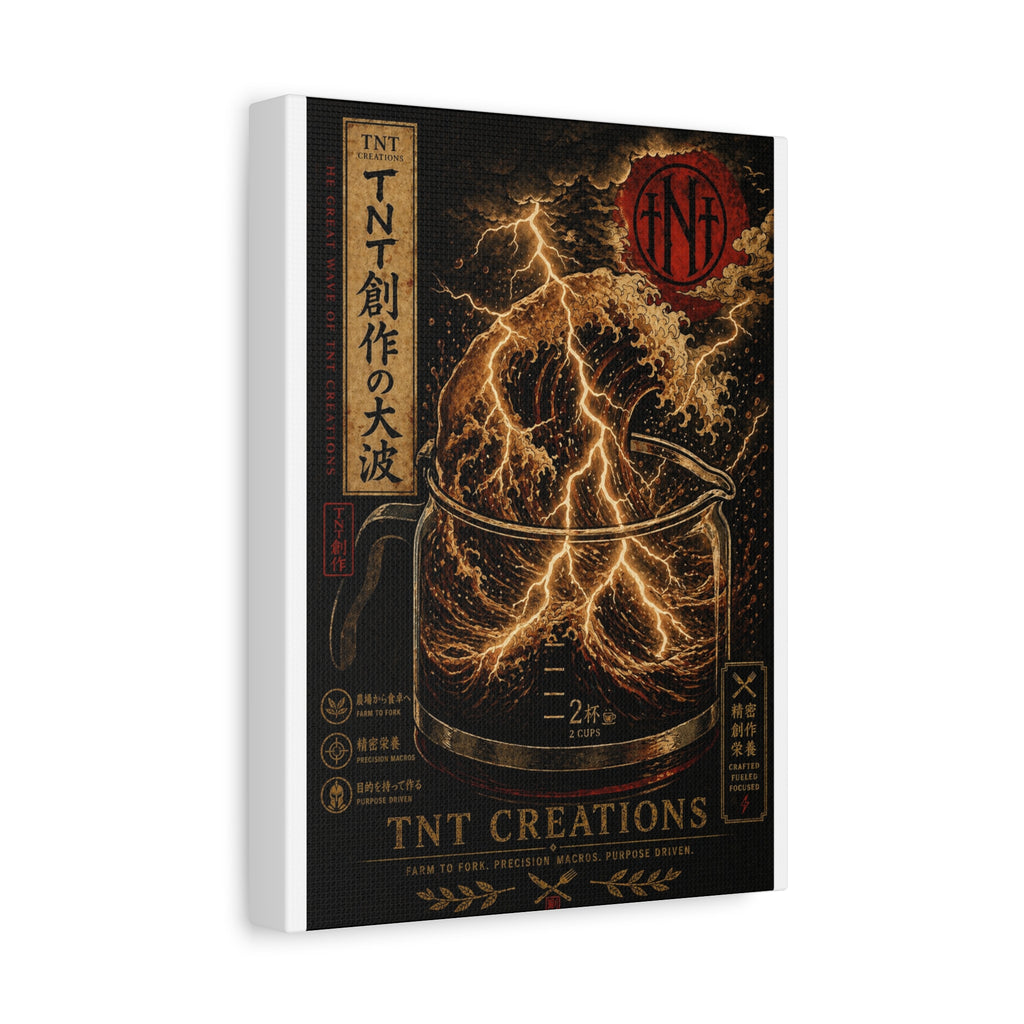 Lightning Coffee Canvas Print — Japanese Wave Espresso Art (Matte Stretched)
