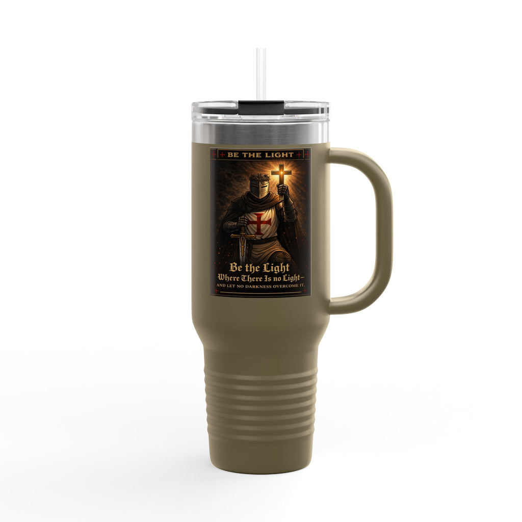 40oz Insulated Travel Mug — "Be the Light" Knight Crusader Design