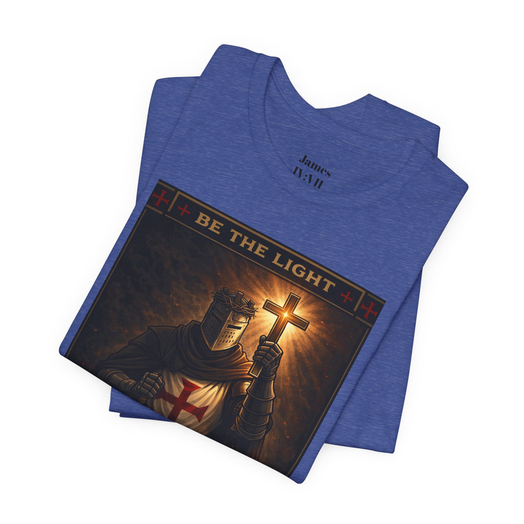 Christian Knight T-Shirt — "Be the Light" Crusader Graphic Tee (Don't Try Me Satan)